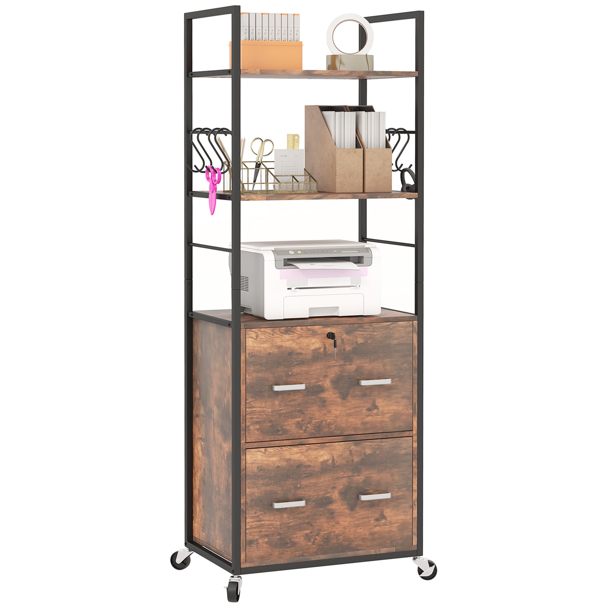 Vinsetto Mobile File Cabinet: Lock & Hanging File Bar