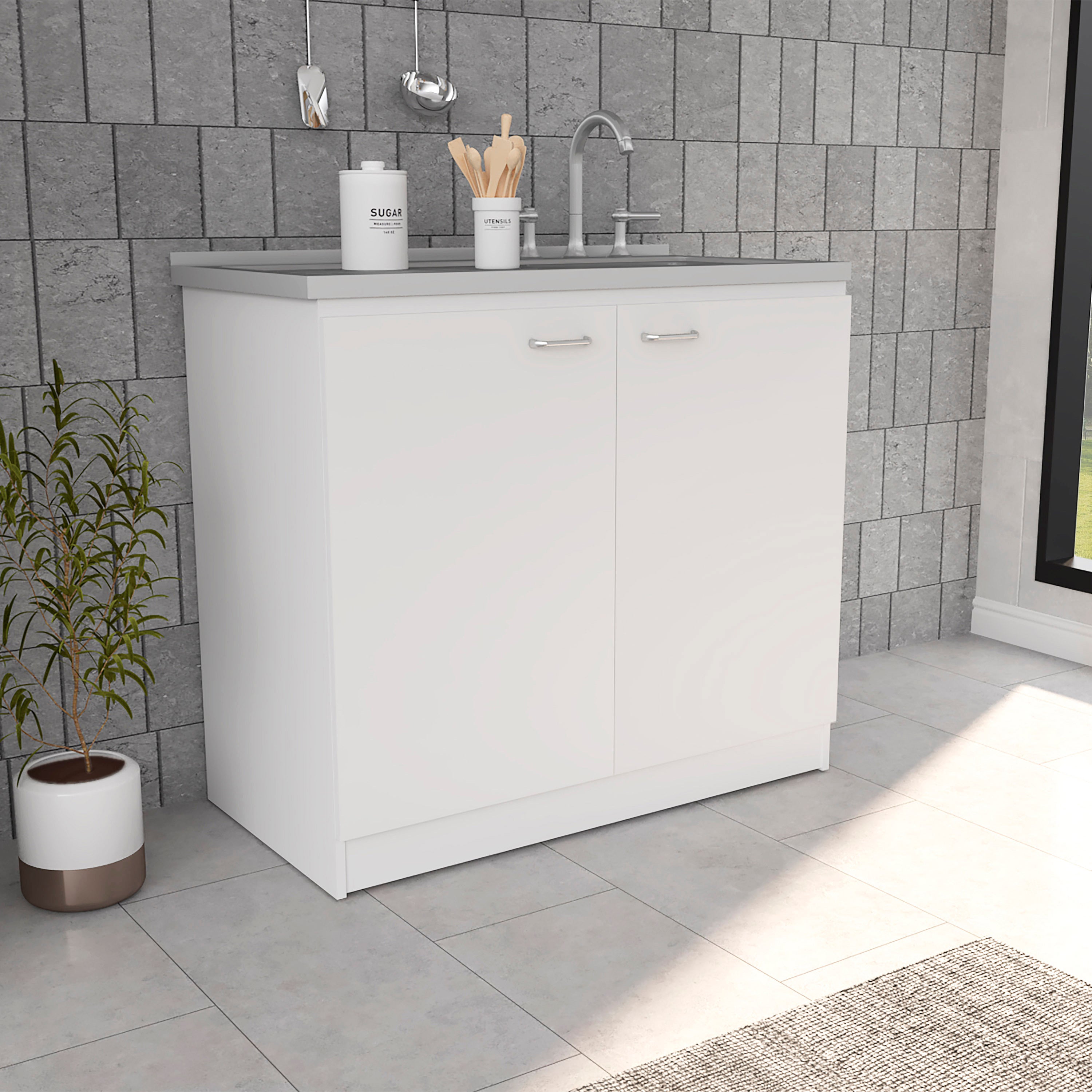 White Freestanding Sink & Double Cabinet