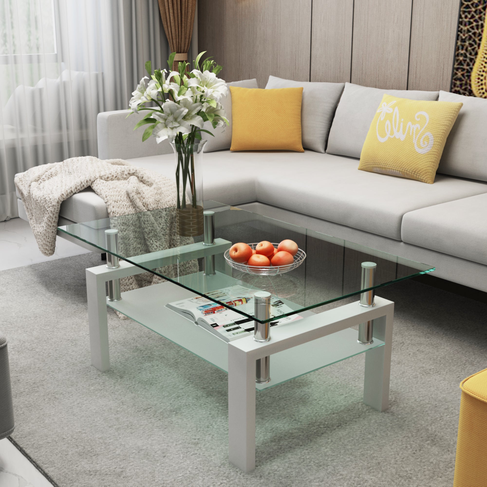 Modern Clear & White Coffee Table | Living Room Furniture