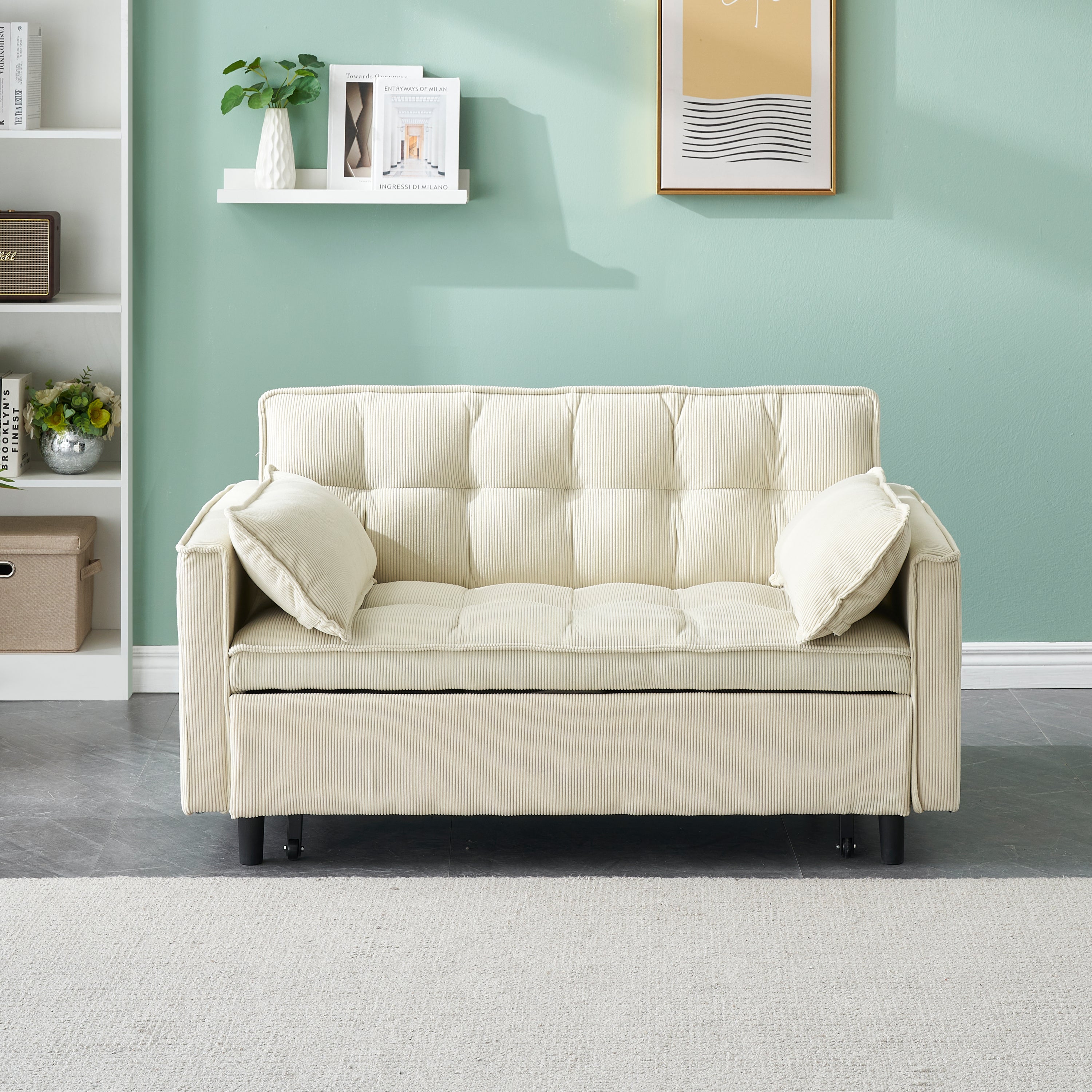 Beige Upholstered Twin Bed Frame (54.3")