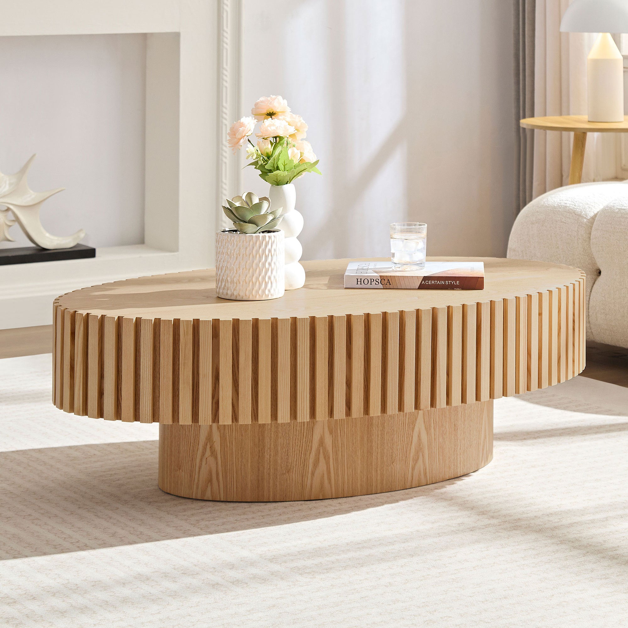 Modern Ellipse Coffee Table: 43.7" Ash Wood