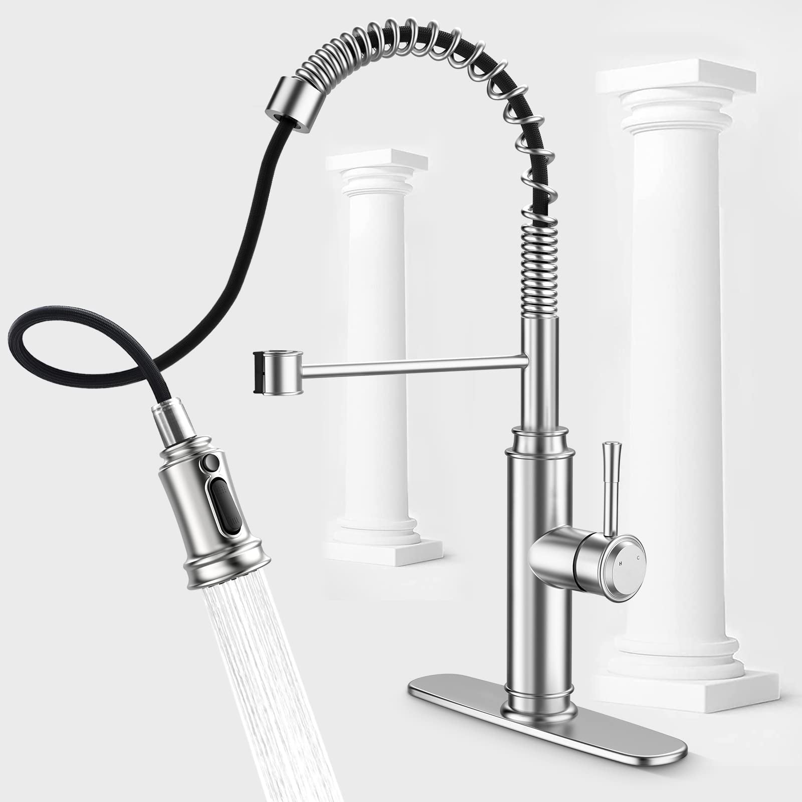 Spring Kitchen Faucet: 360° Pull-Down Sprayer