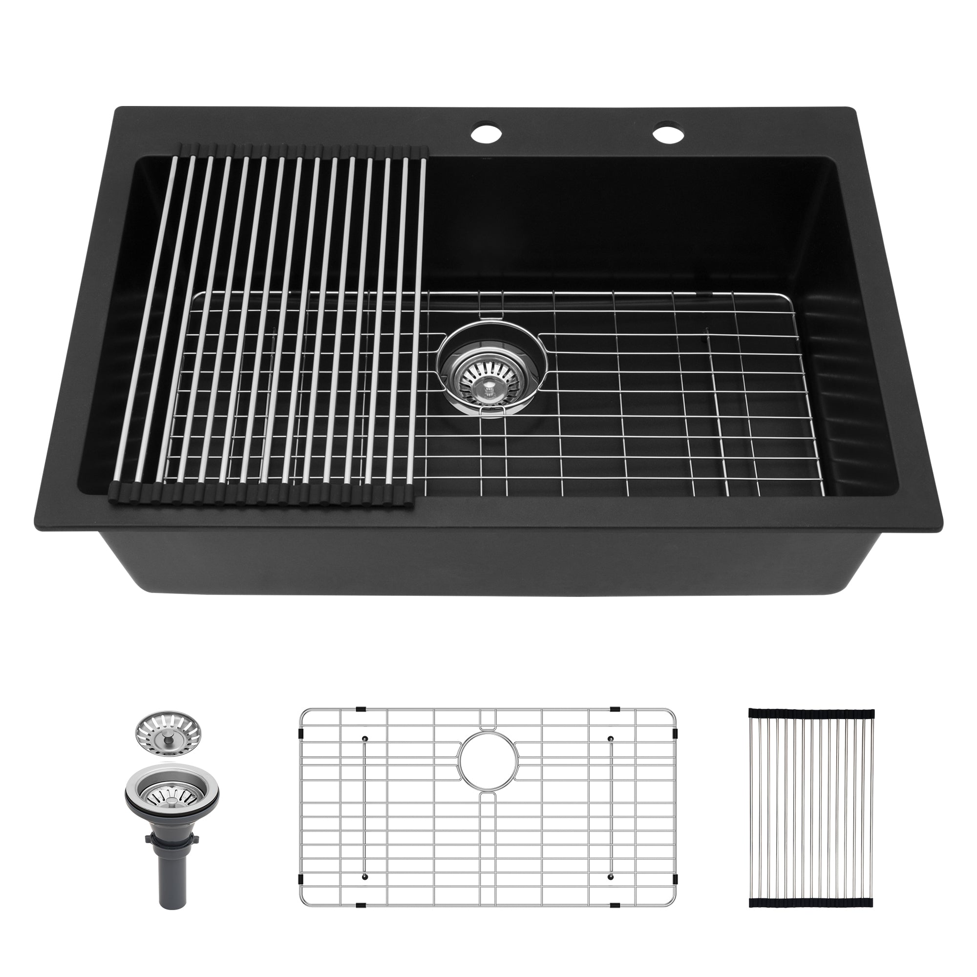 Black Granite Quartz Kitchen Sink 33x22" Drop-in