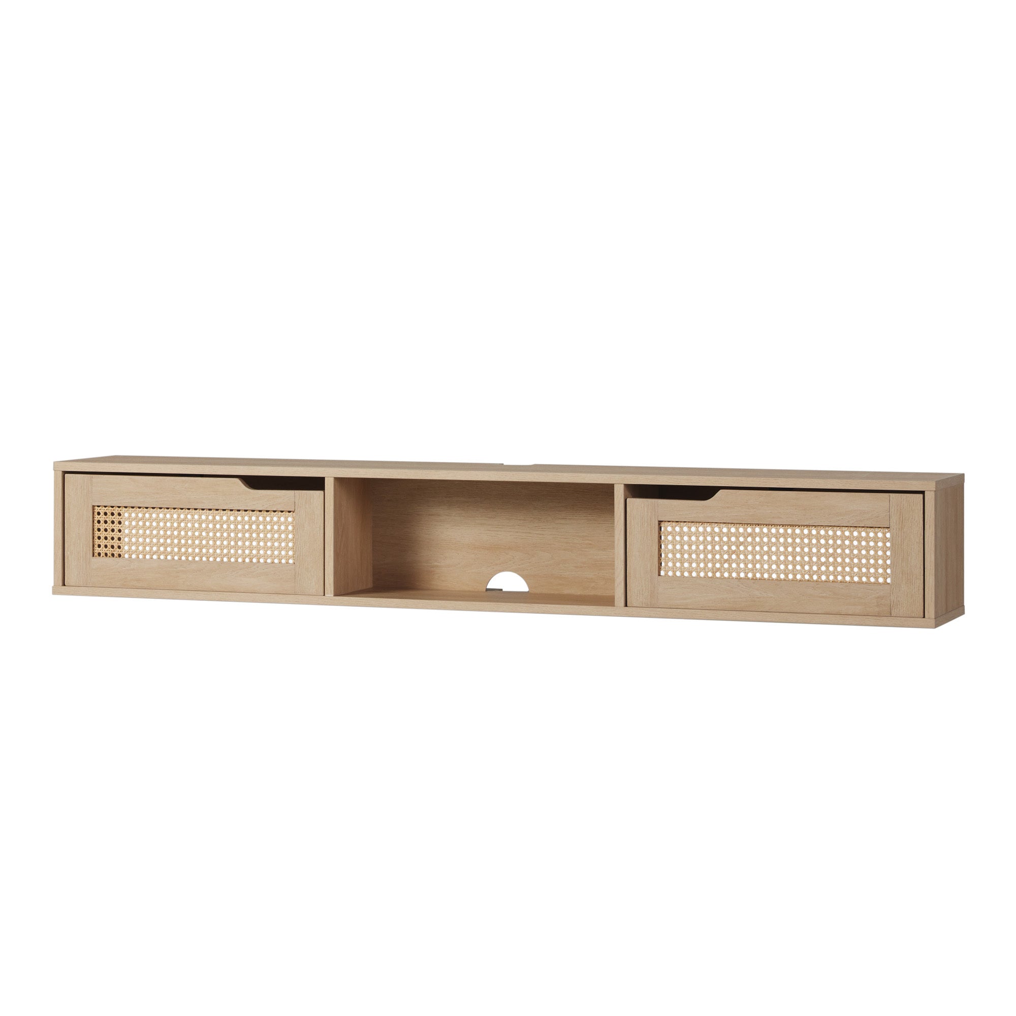 Modern Rattan TV Stand for 65" TVs - Coastal Oak