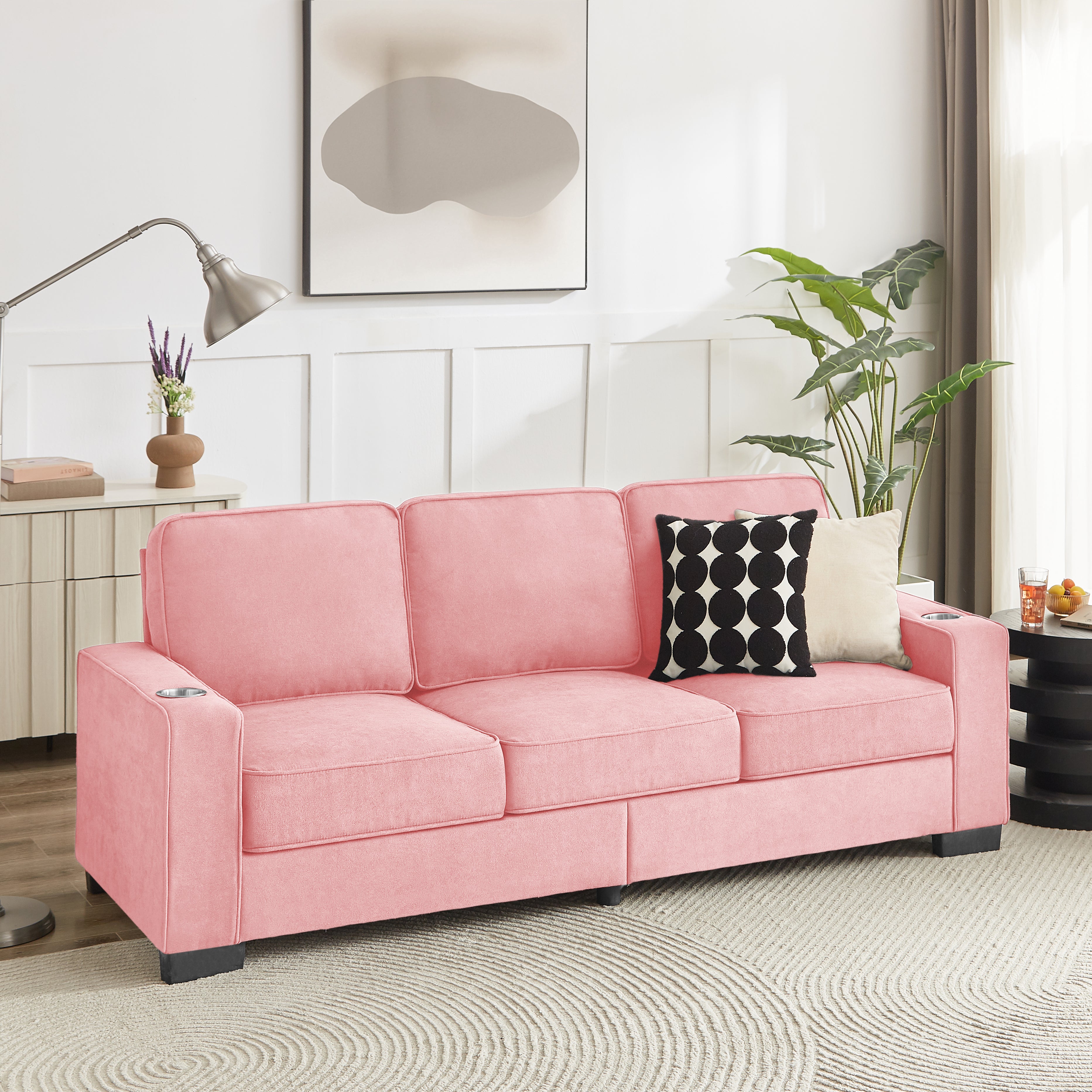 Pink Snowfleece Sofa: Modern 3-Seater Couch