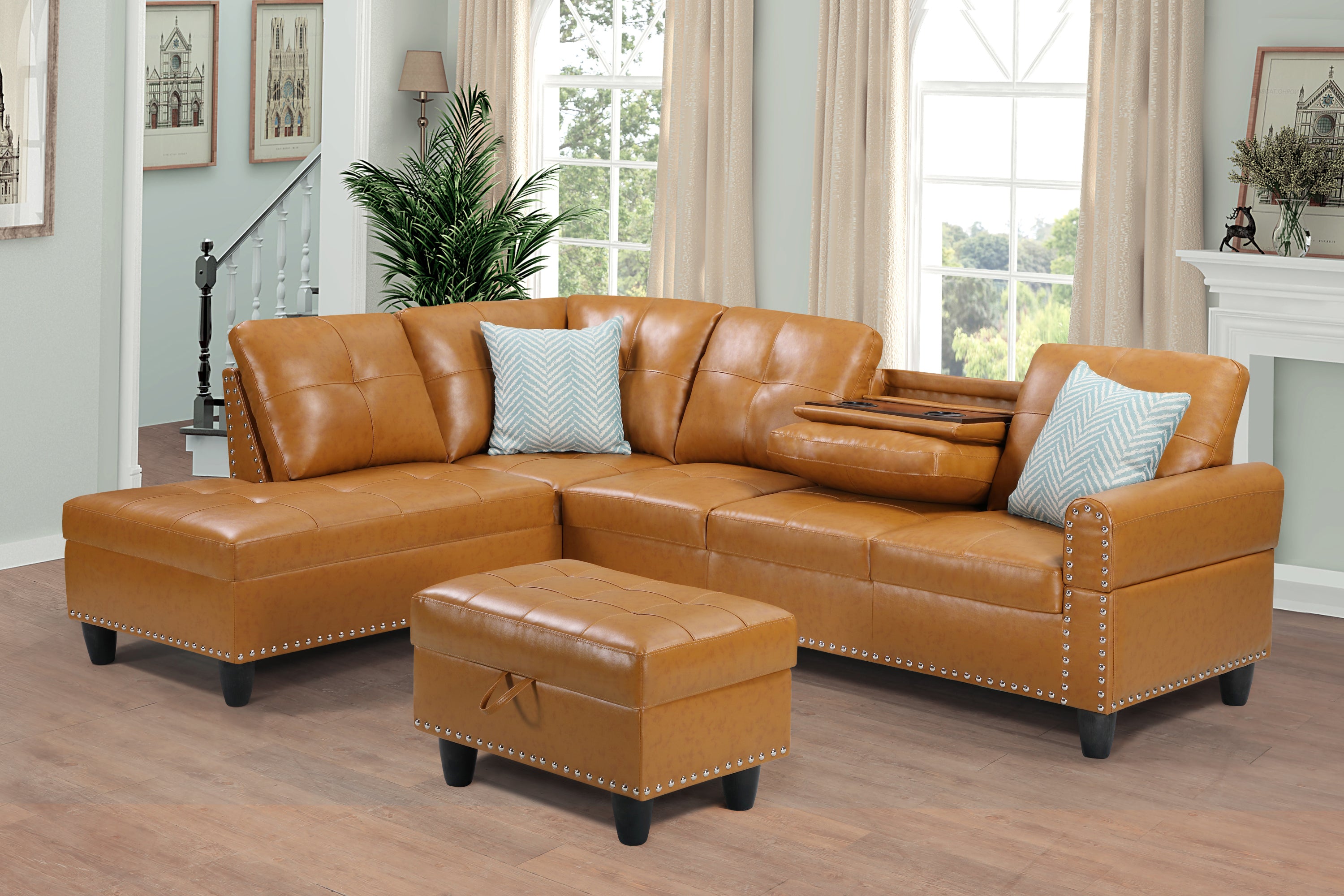 Irine Faux Leather Sectional Sofa w/ Ottoman