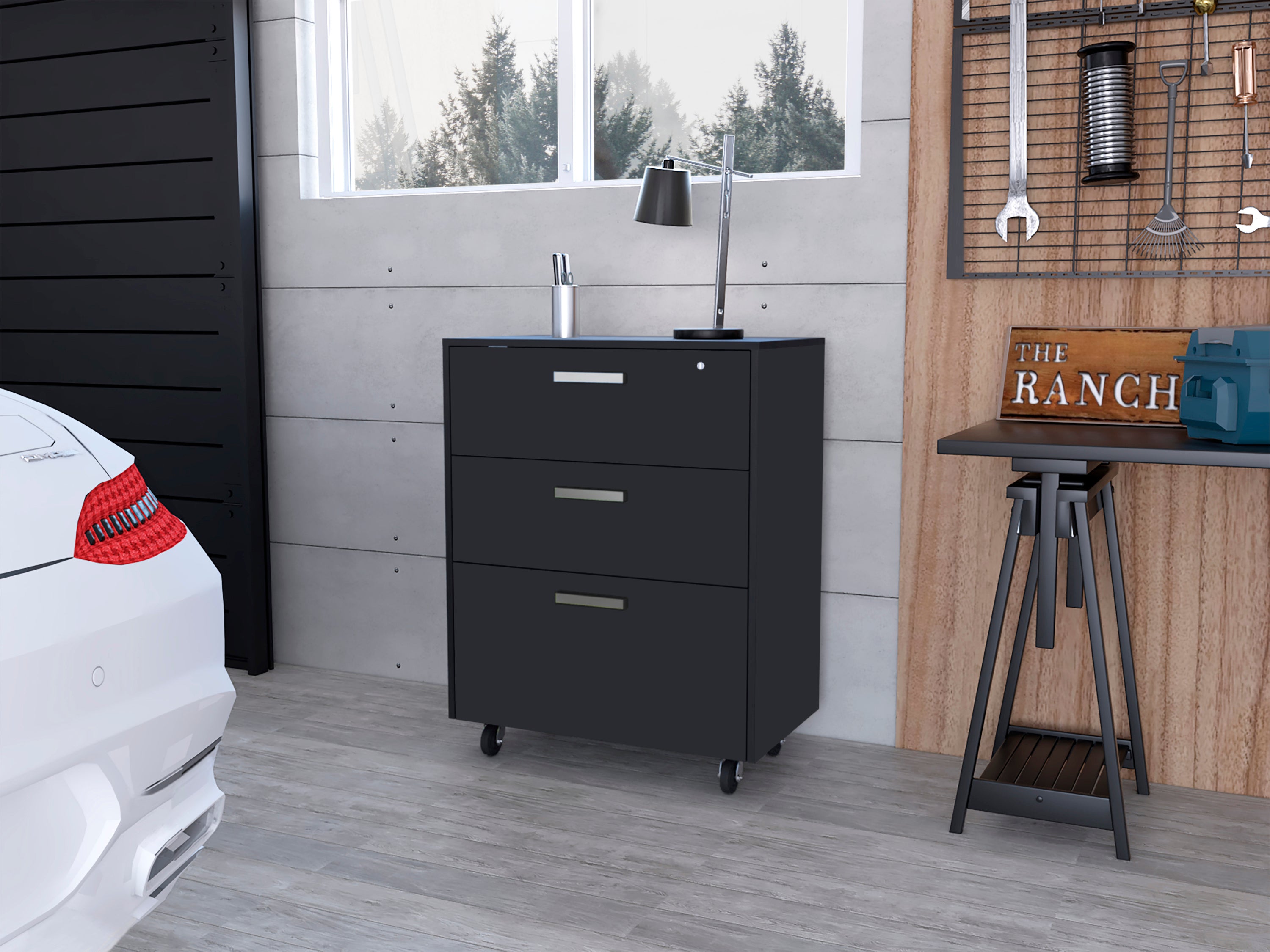 Black Wengue 3-Drawer Cabinet w/ Casters