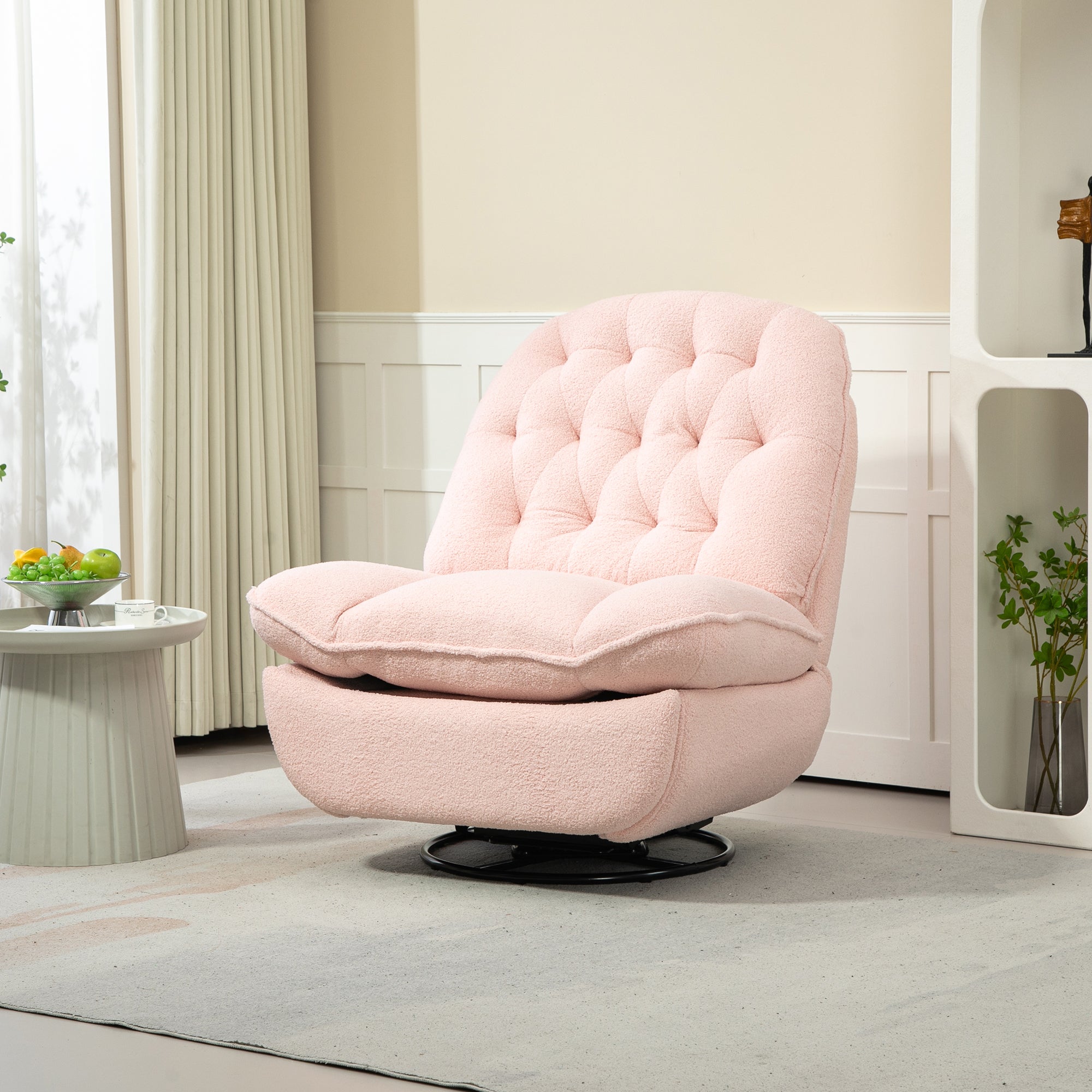 360° Swivel Recliner Chair, Chenille Glider, Pink