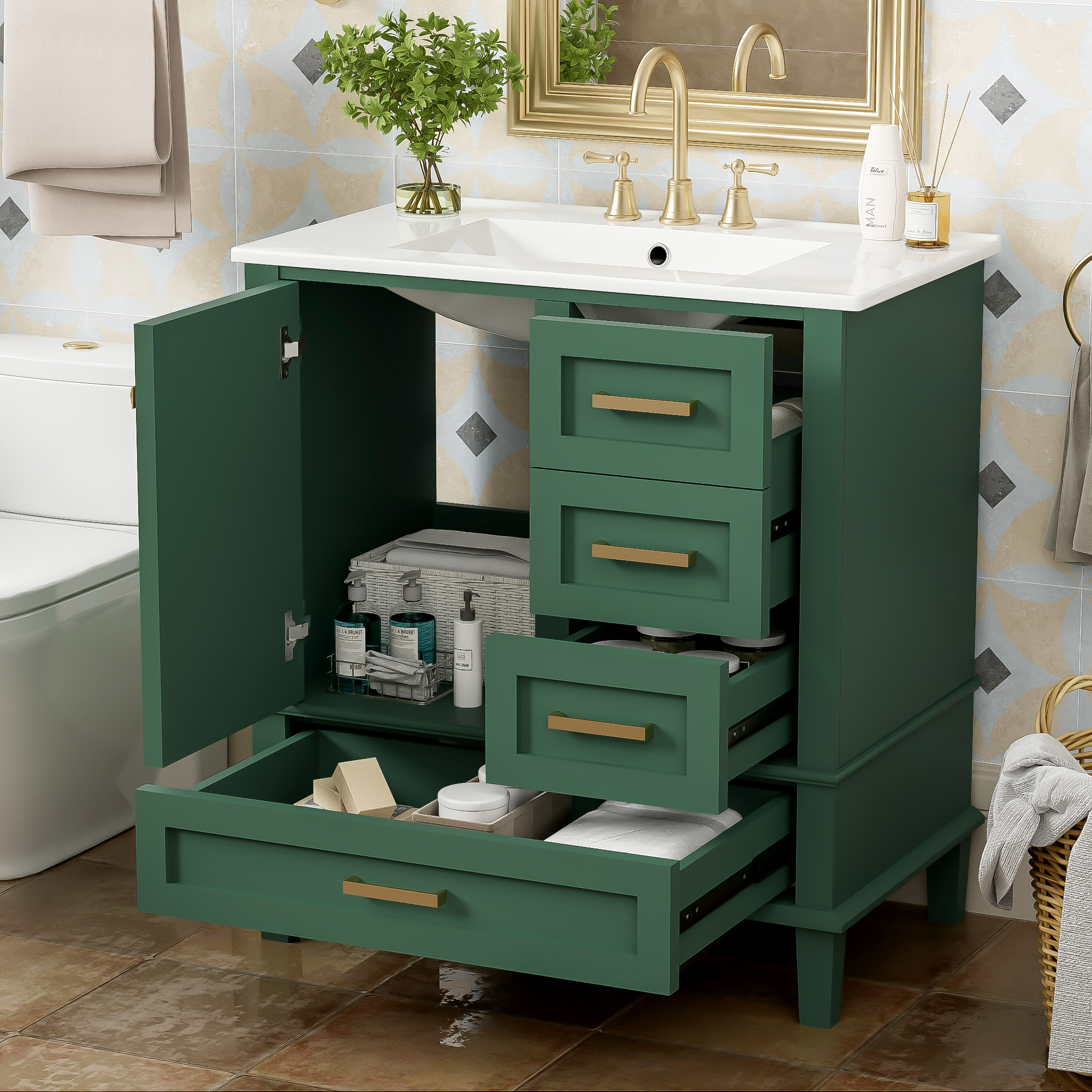 Green 30" Bathroom Vanity: Modern Sink Combo