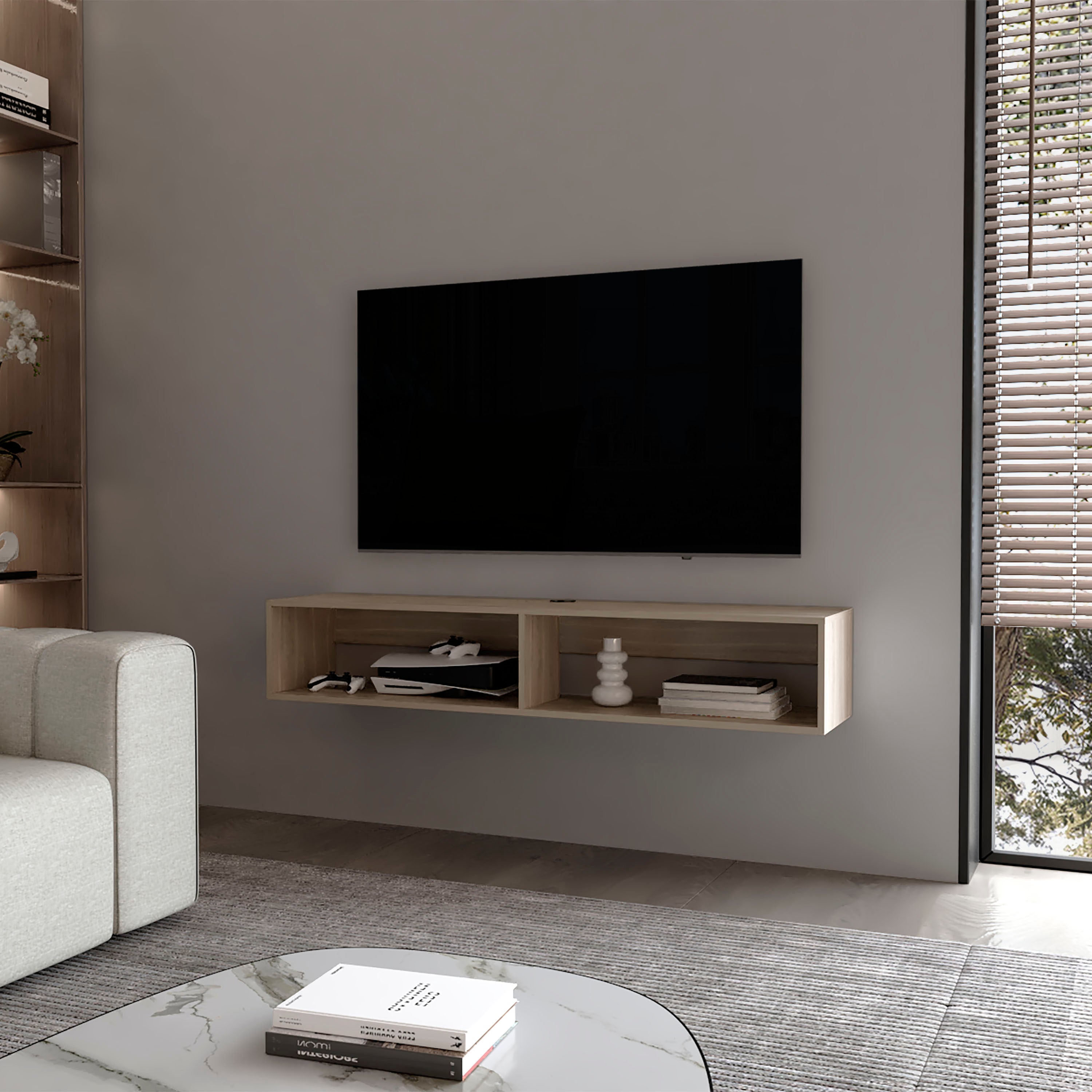 White Oak Floating Media Rack, 2 Shelves
