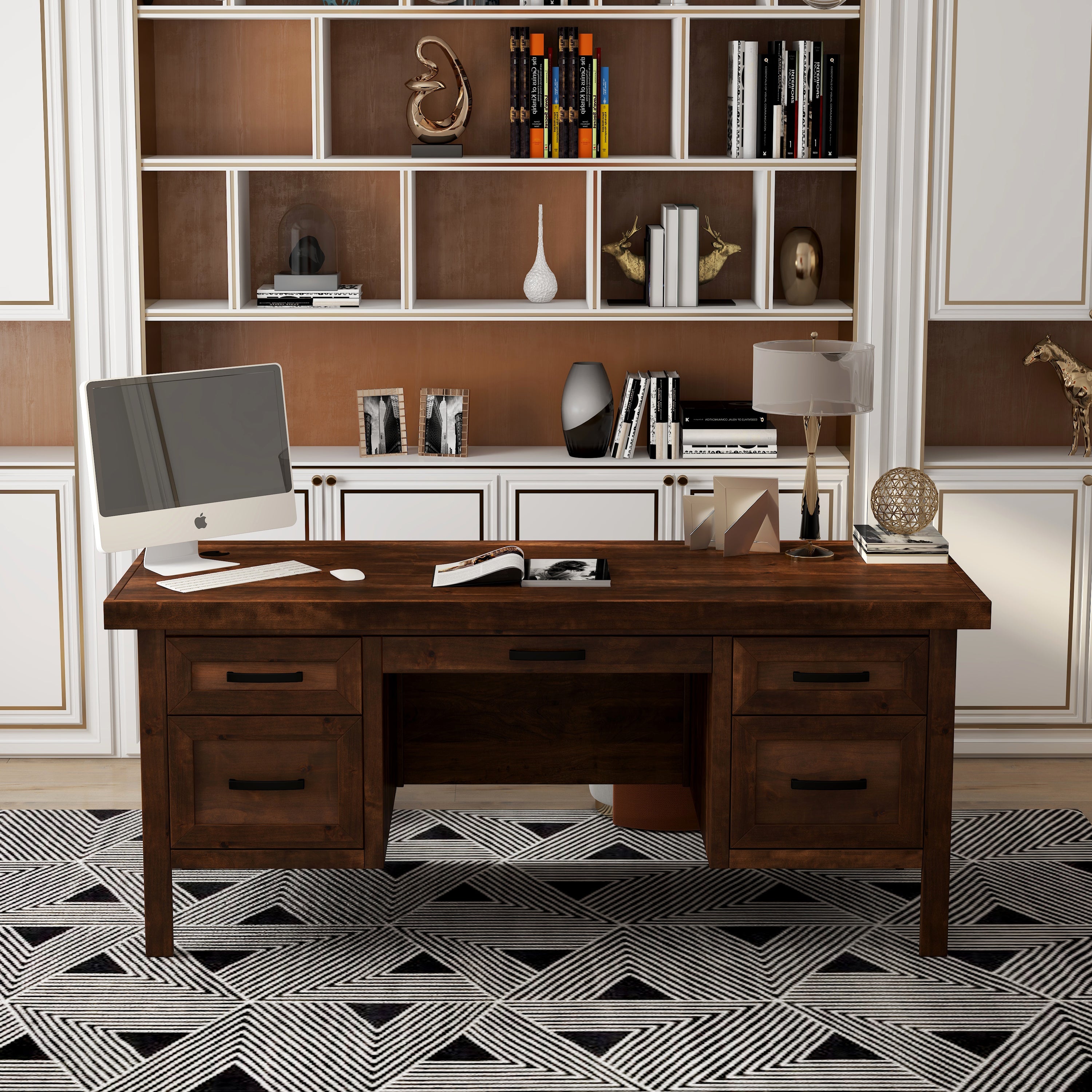 71" Executive Desk, Whiskey Finish, No Assembly