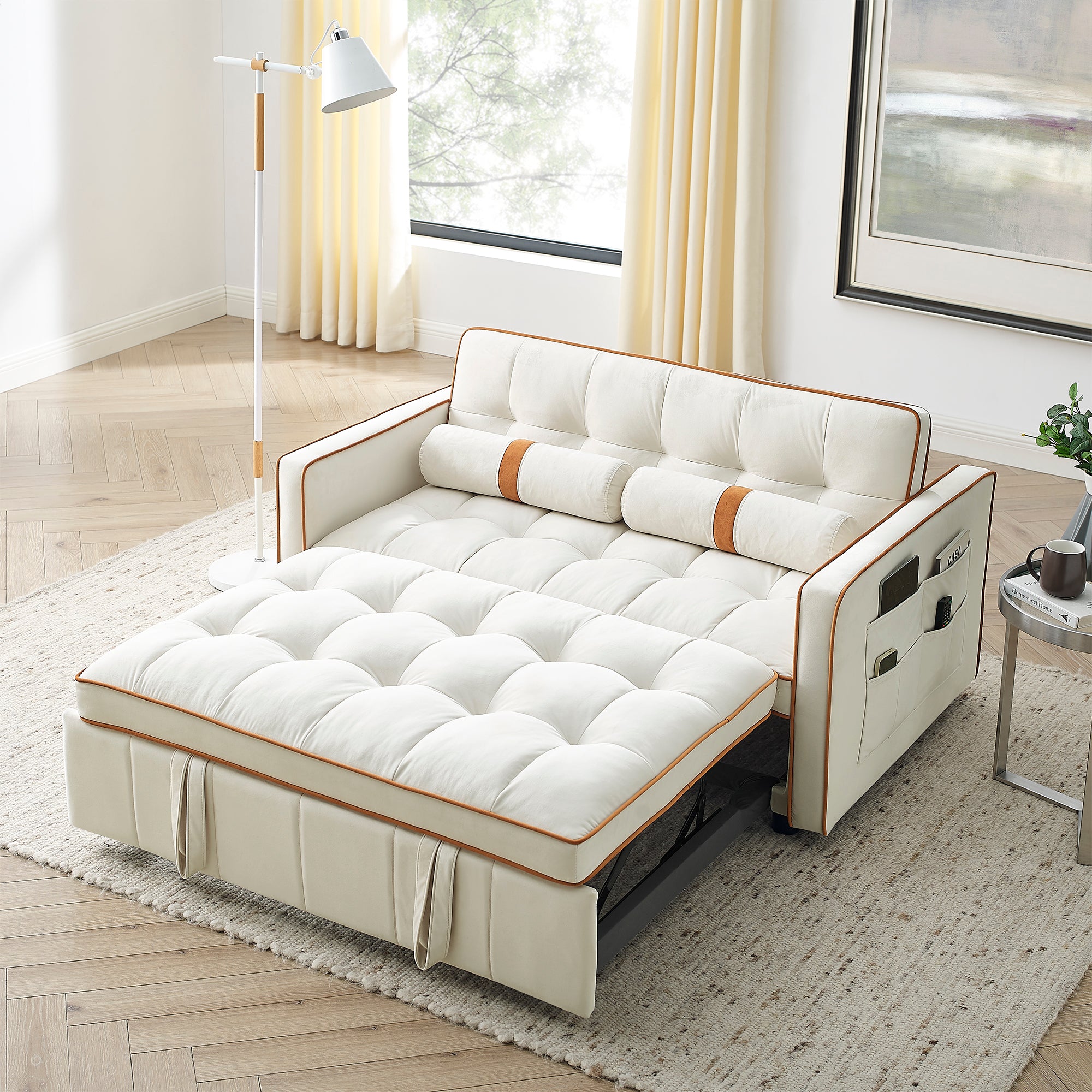 Modern 55" Sofa Bed: Pull-Out & Adjustable