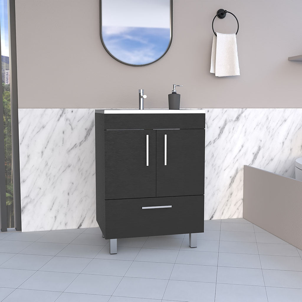 Black Velloc Vanity: Double Door, 1 Drawer