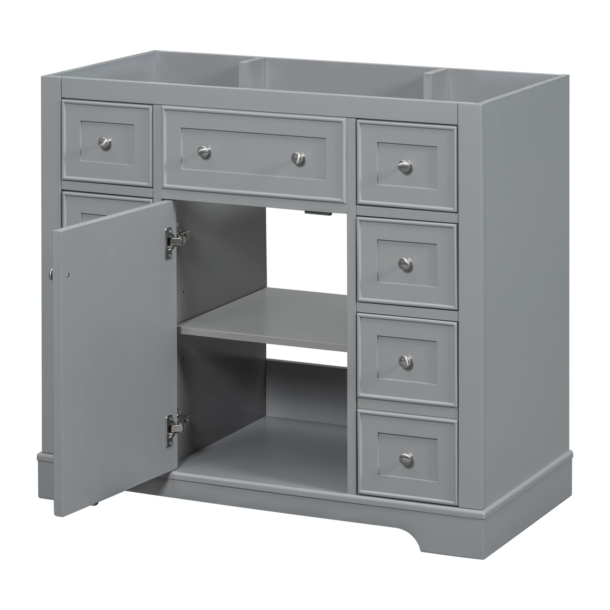 Grey 36" Vanity Base: 6 Drawers, No Sink