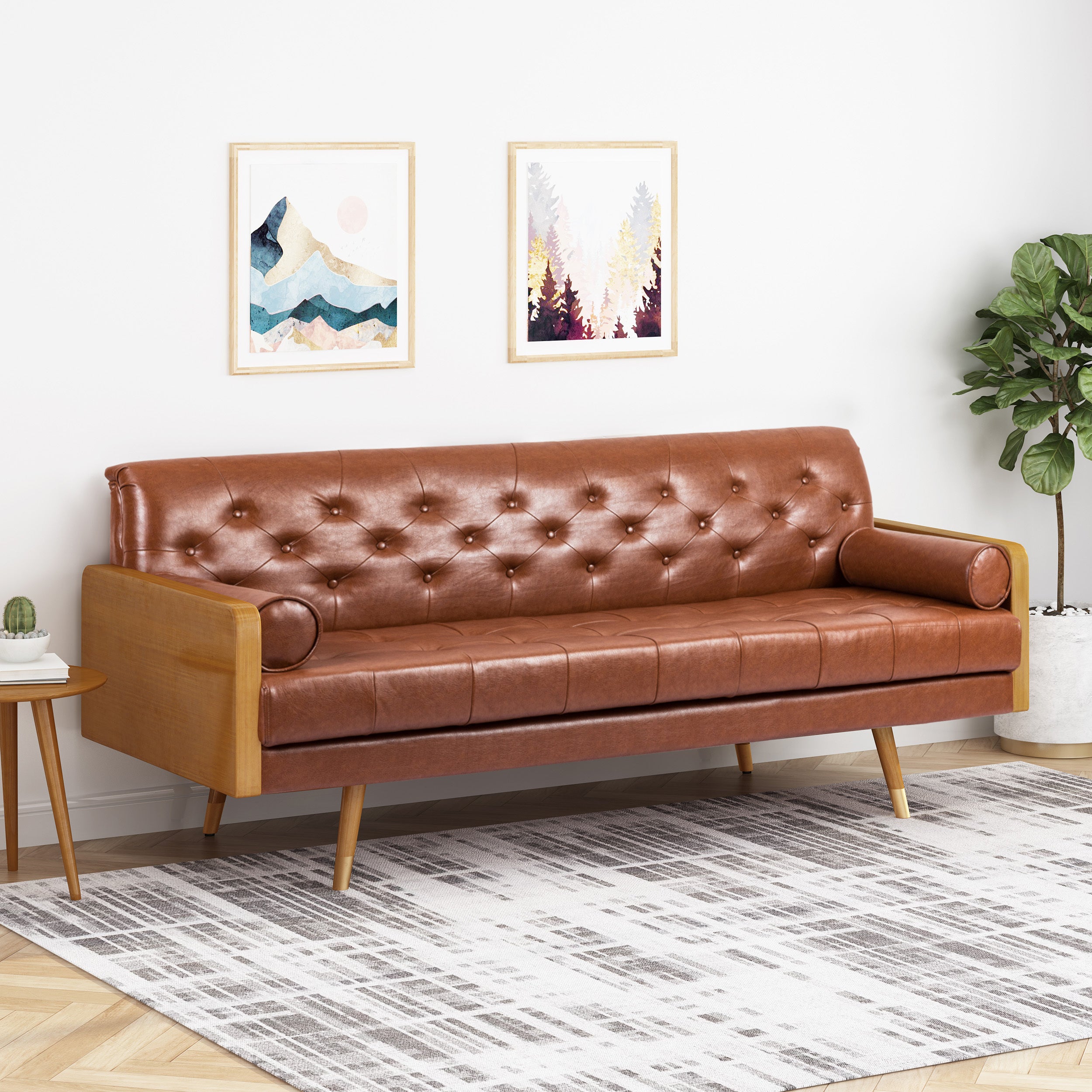 Adelaide Mid-Century Sofa: Tufted & Rolled Pillows