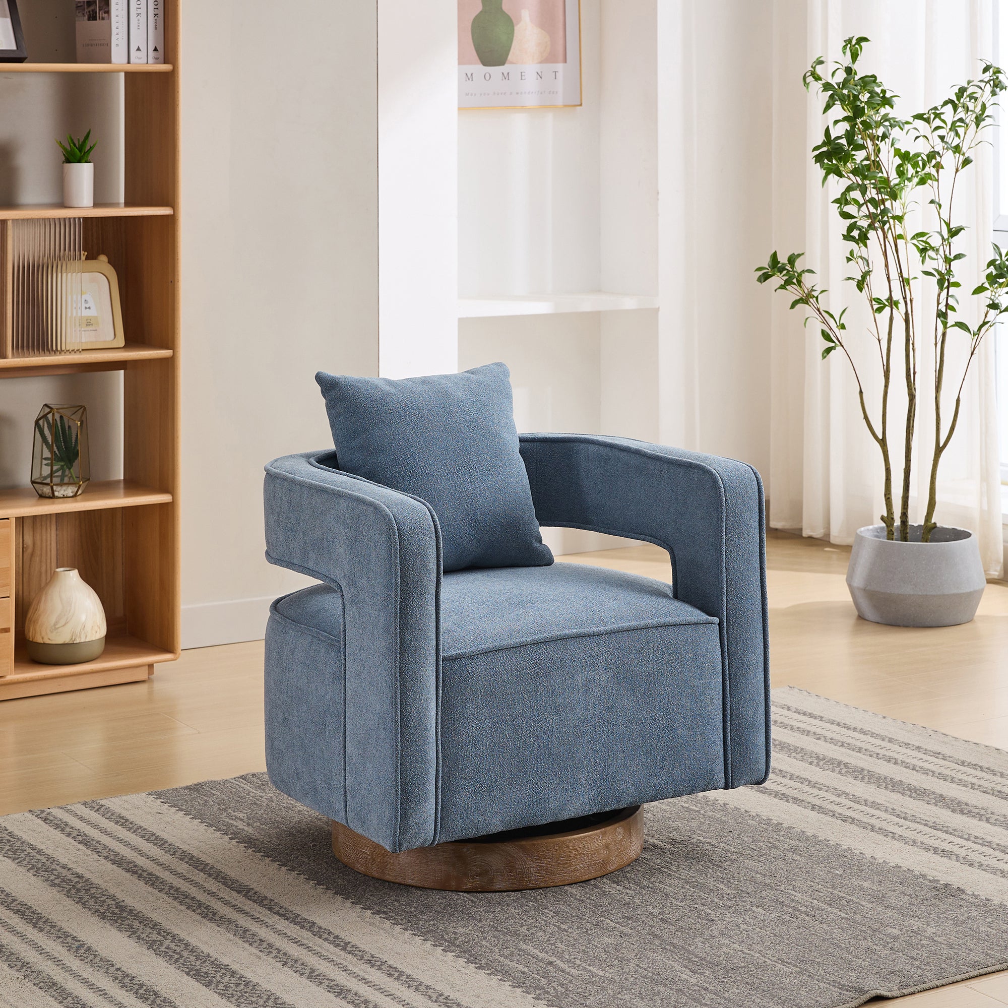 Modern Comfy Swivel Accent Chair - Pale Blue Linen