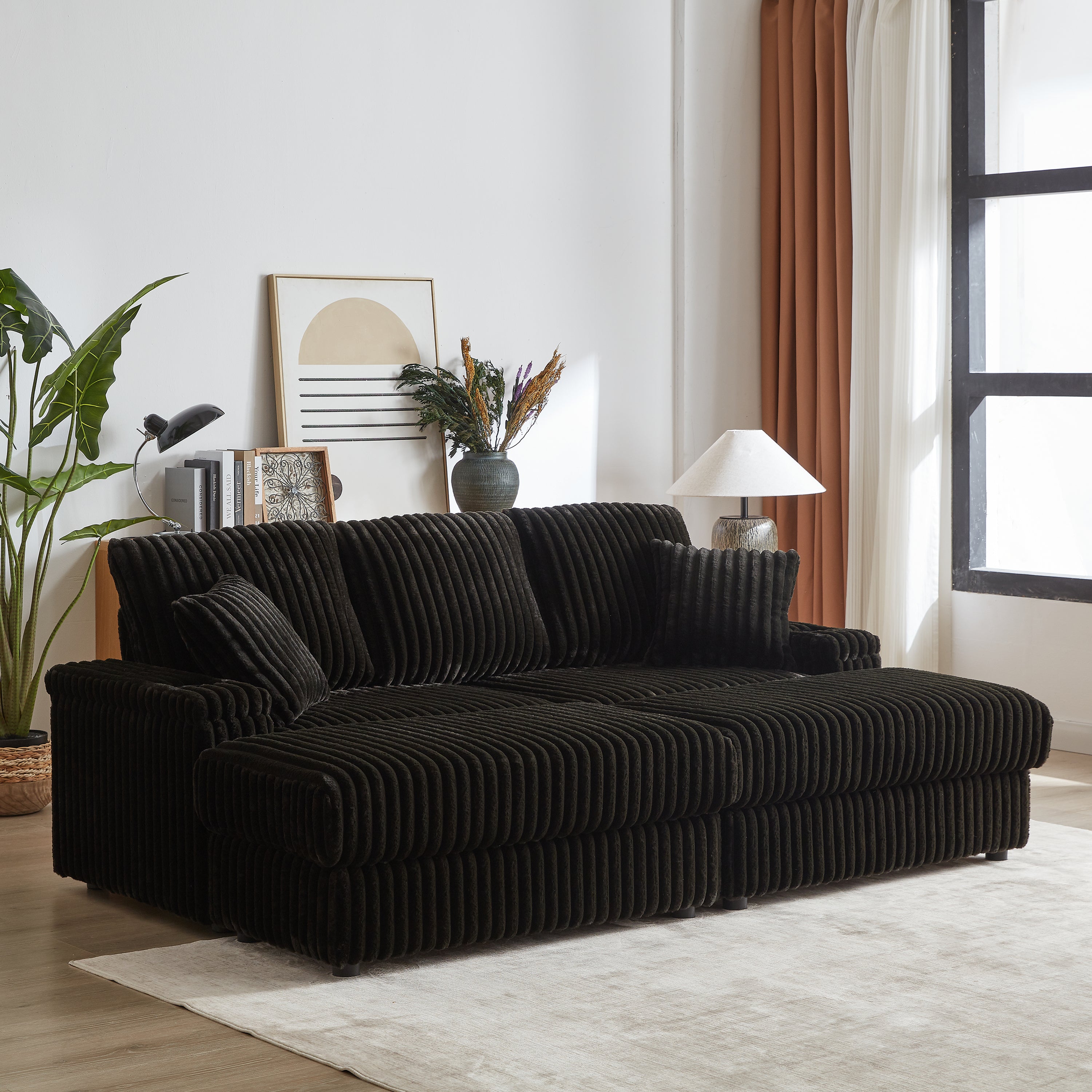84" Corduroy Sofa: Deep Seat, Storage & Ottomans