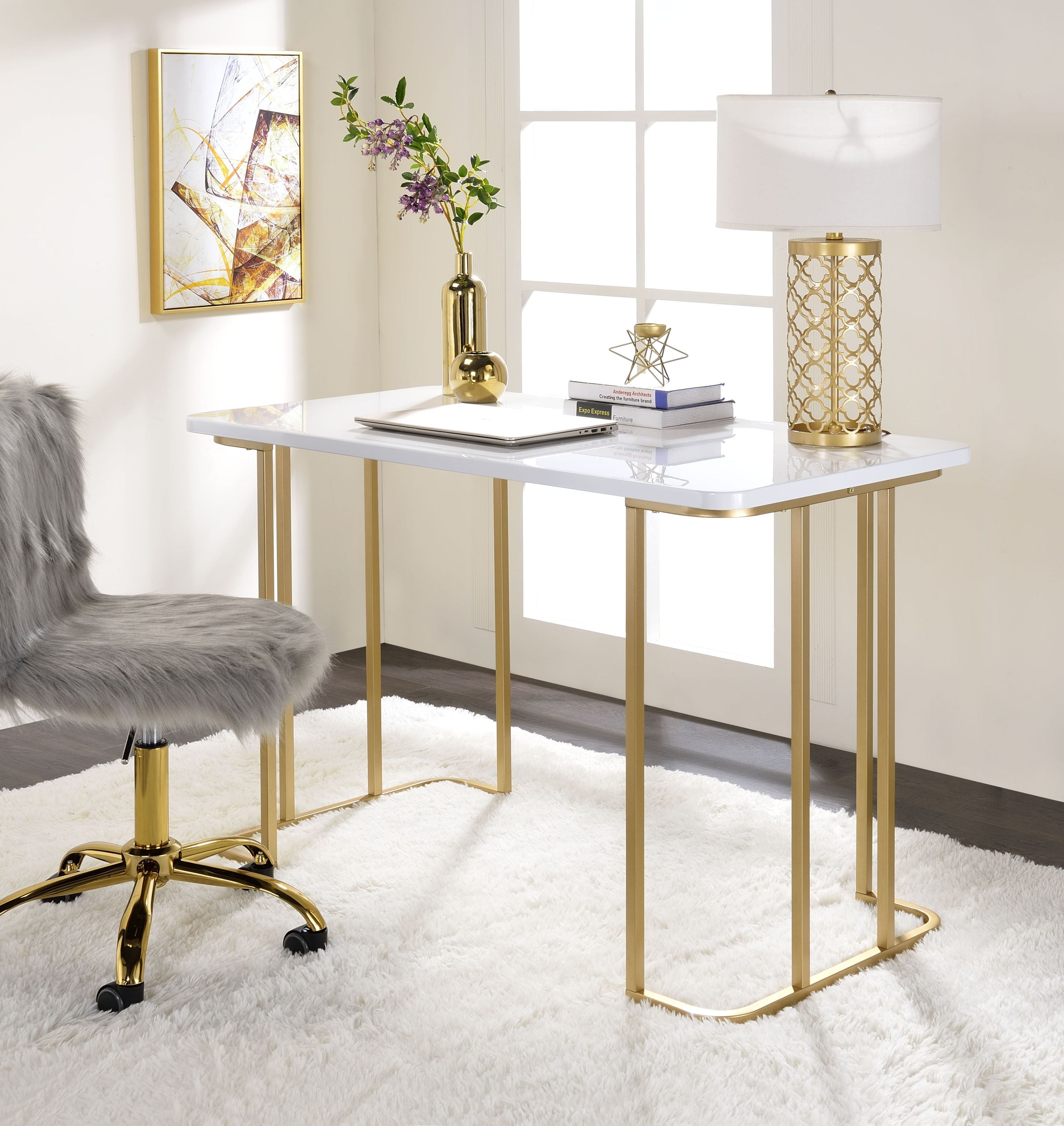 Estie White & Gold Writing Desk | Modern Desk