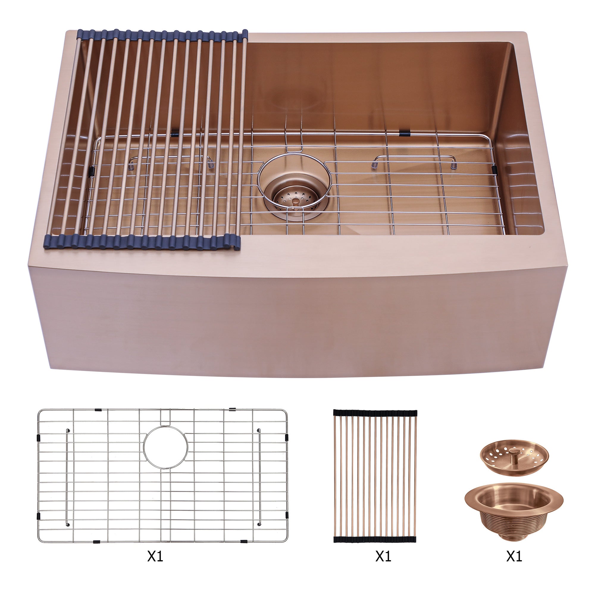 Rose Gold Farmhouse Sink: 33x21x10 Inch