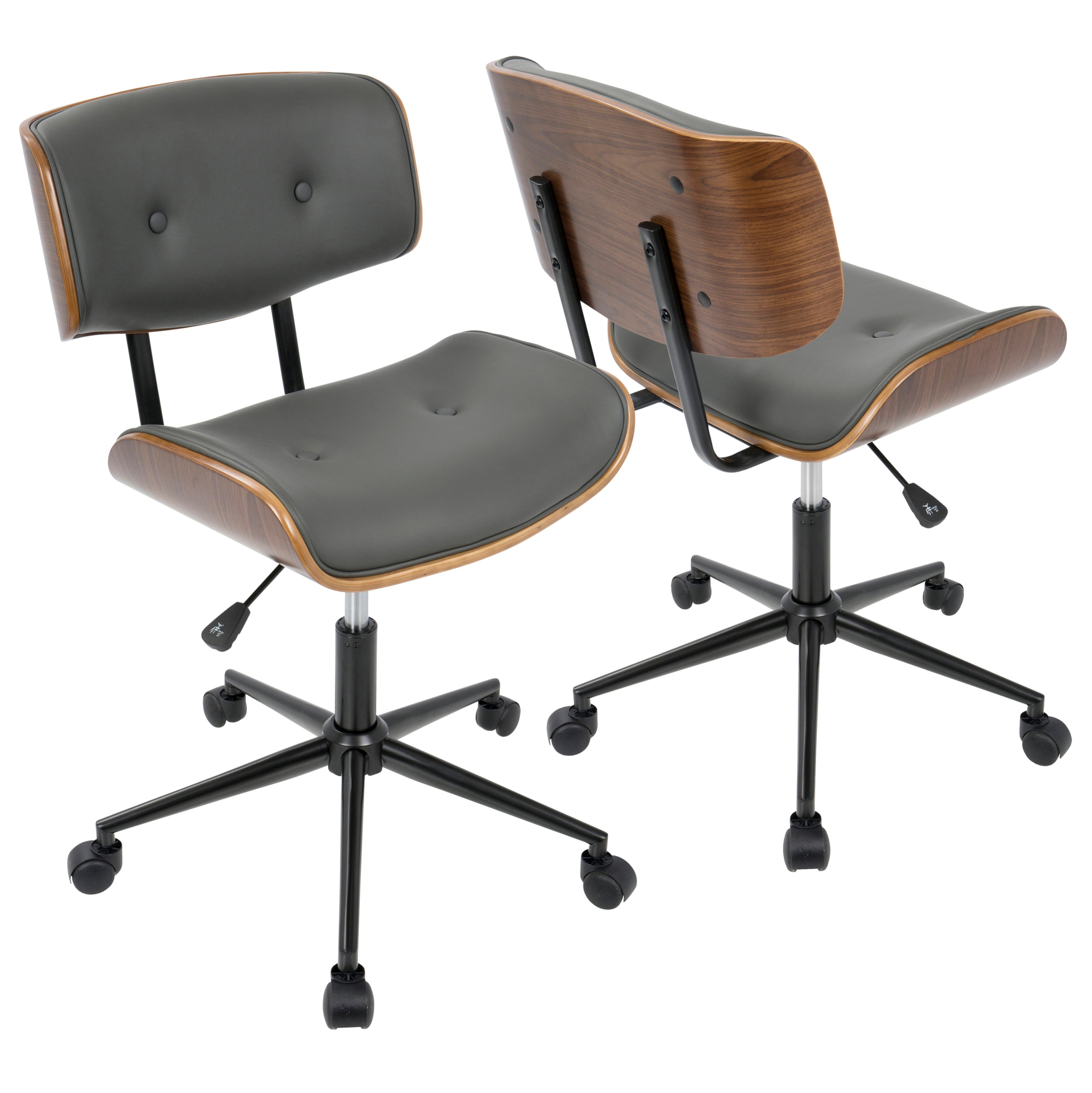Lombardi Walnut & Grey Adjustable Office Chair | Mid-Century Modern