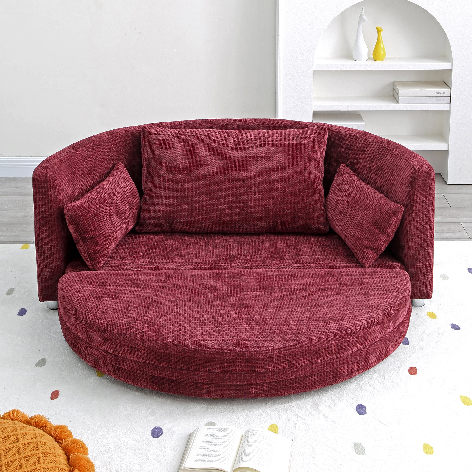 Burgundy Foldable Sofa Bed: Double, Multi-Functional