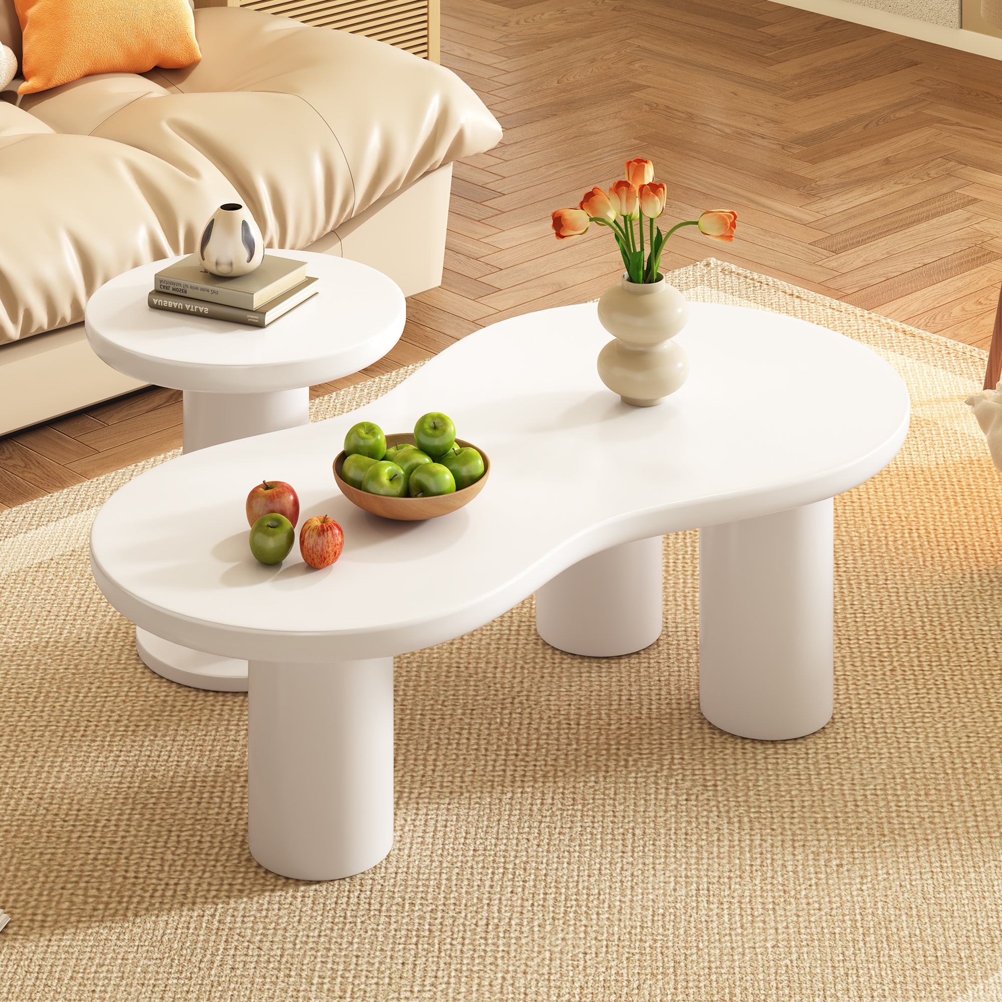 Cloud Coffee Table Set: Easy Assembly, Cream & White