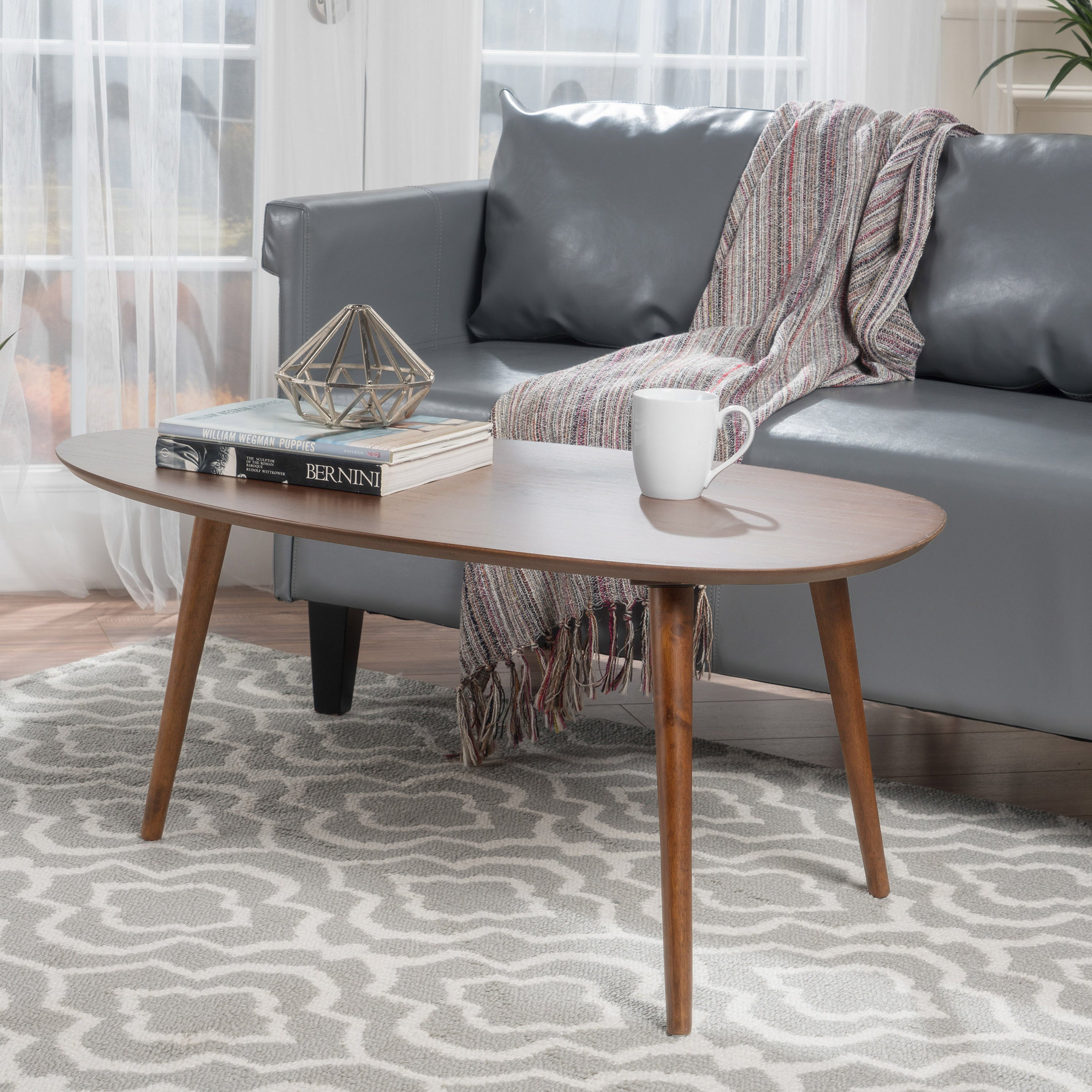 Walnut Oval Coffee Table: Brown Wood Top