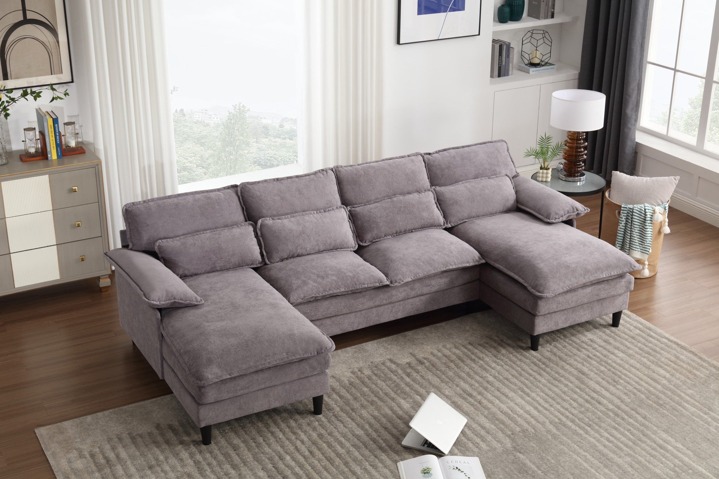 U-Shaped Modular Sectional Sofa, Gray Terrycloth Couch