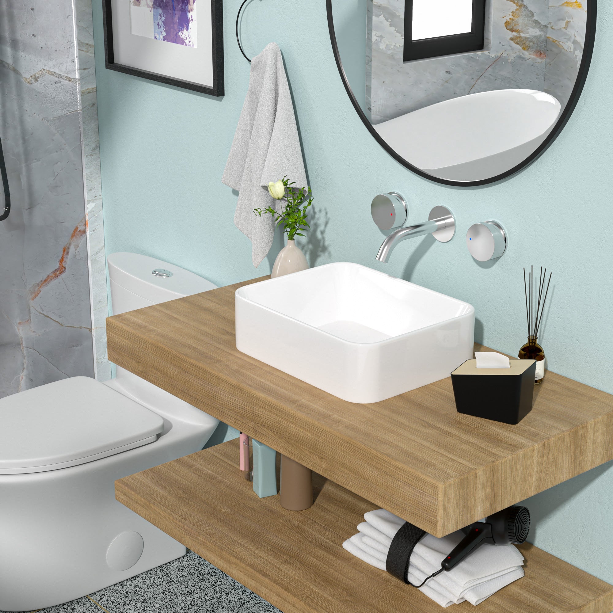 19x15" White Ceramic Vessel Bathroom Sink