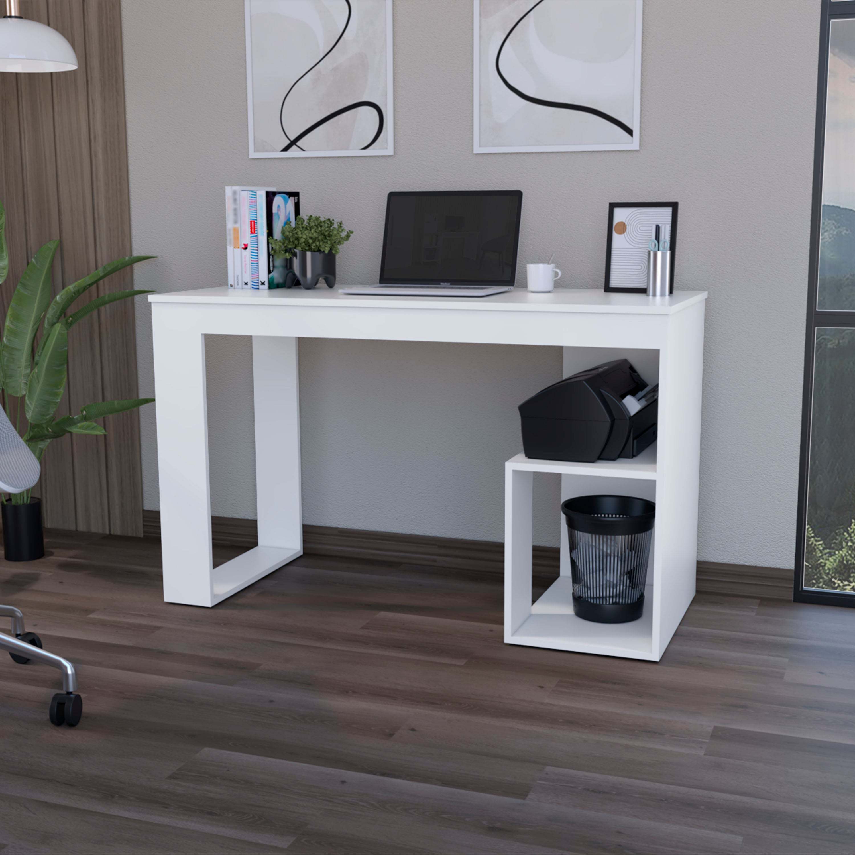 White 2-Shelf Writing Desk | Home Office Desk