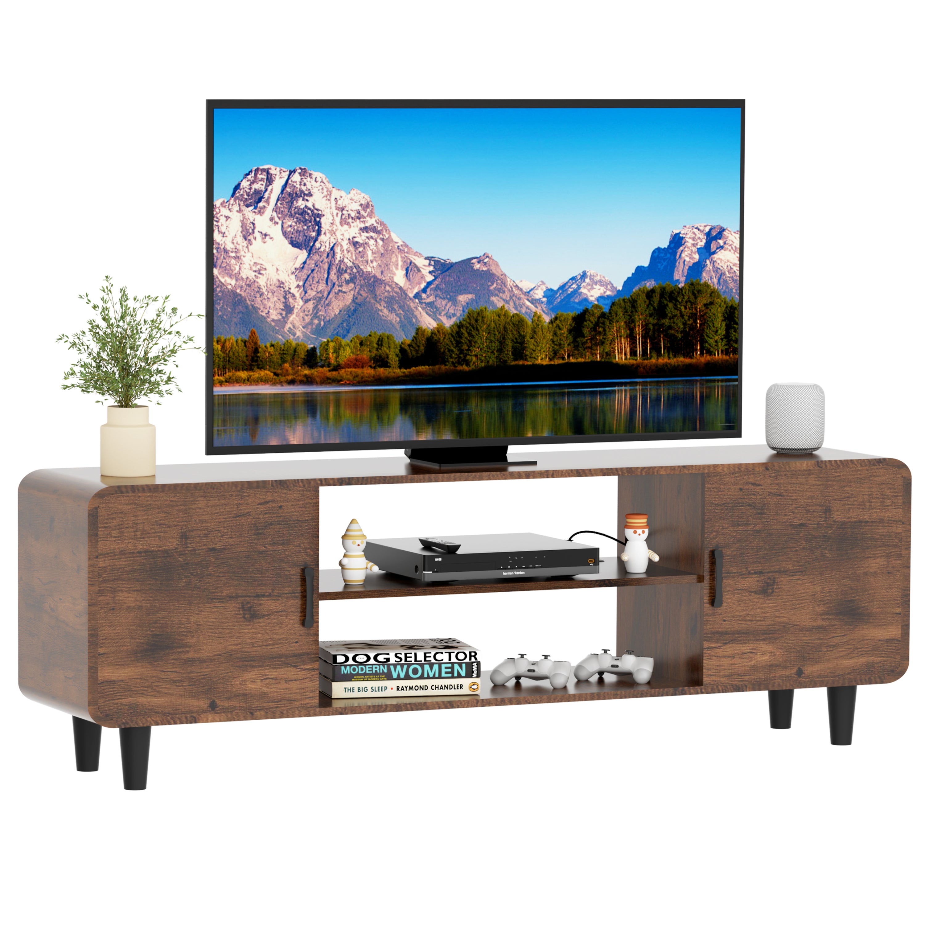 Rustic TV Stand for 55 Inch TV w/ Storage Cabinets