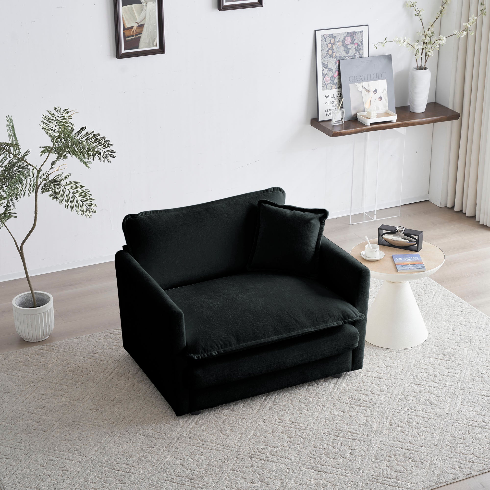 Black Chenille Armchair: Comfy Single Sofa