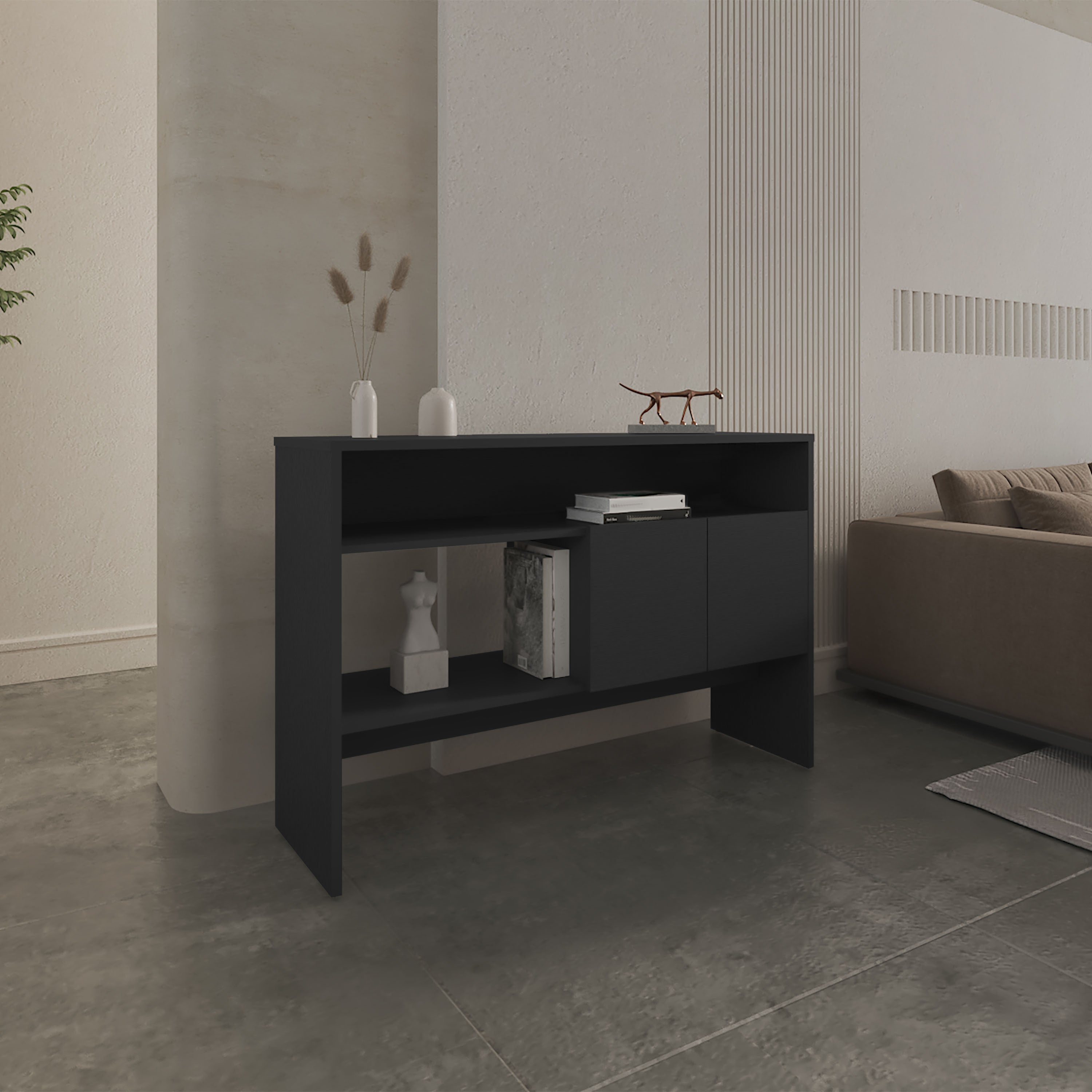 Black Console Table 31.8"H w/ Doors & Shelves