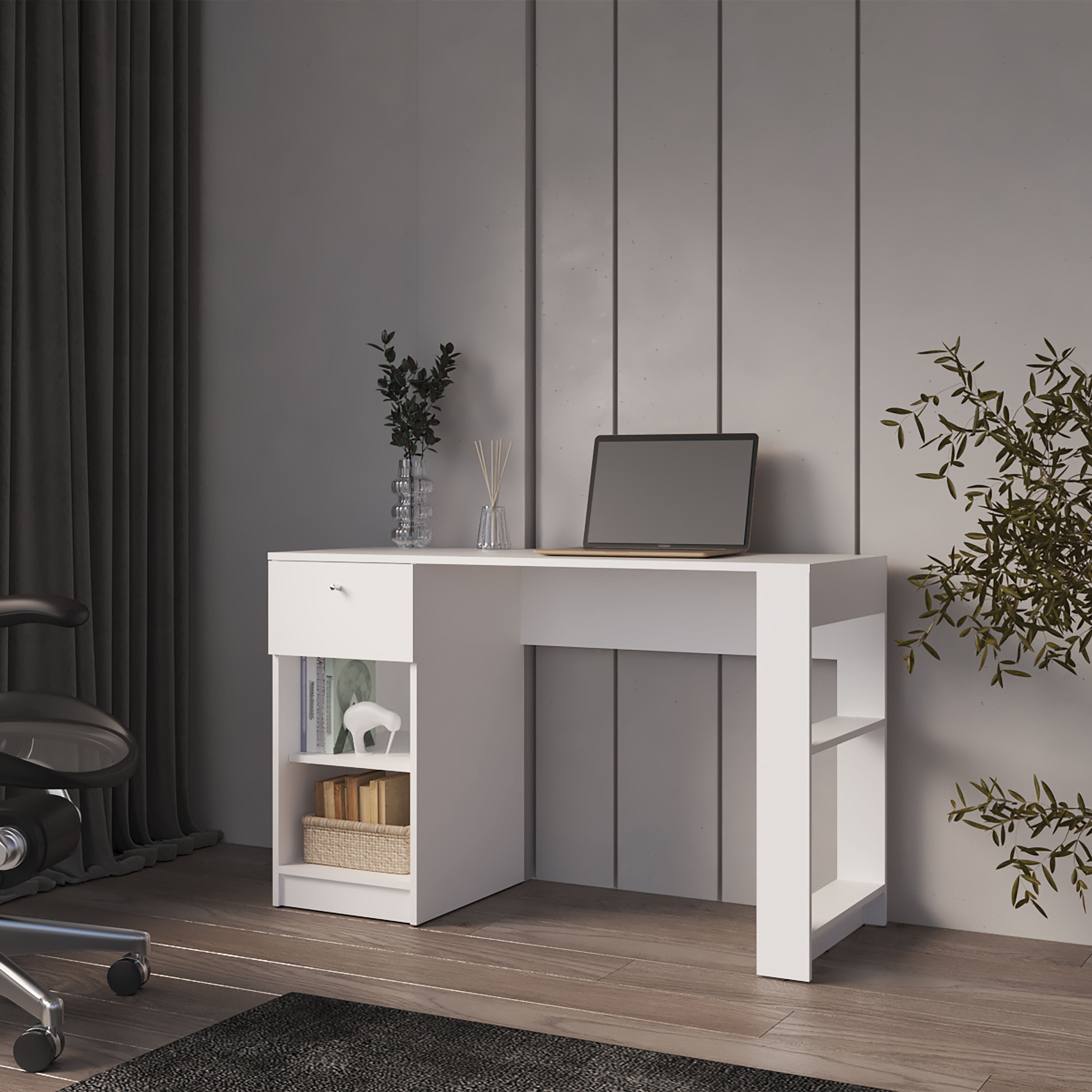 Sun City White Computer Desk w/ Drawer & Storage