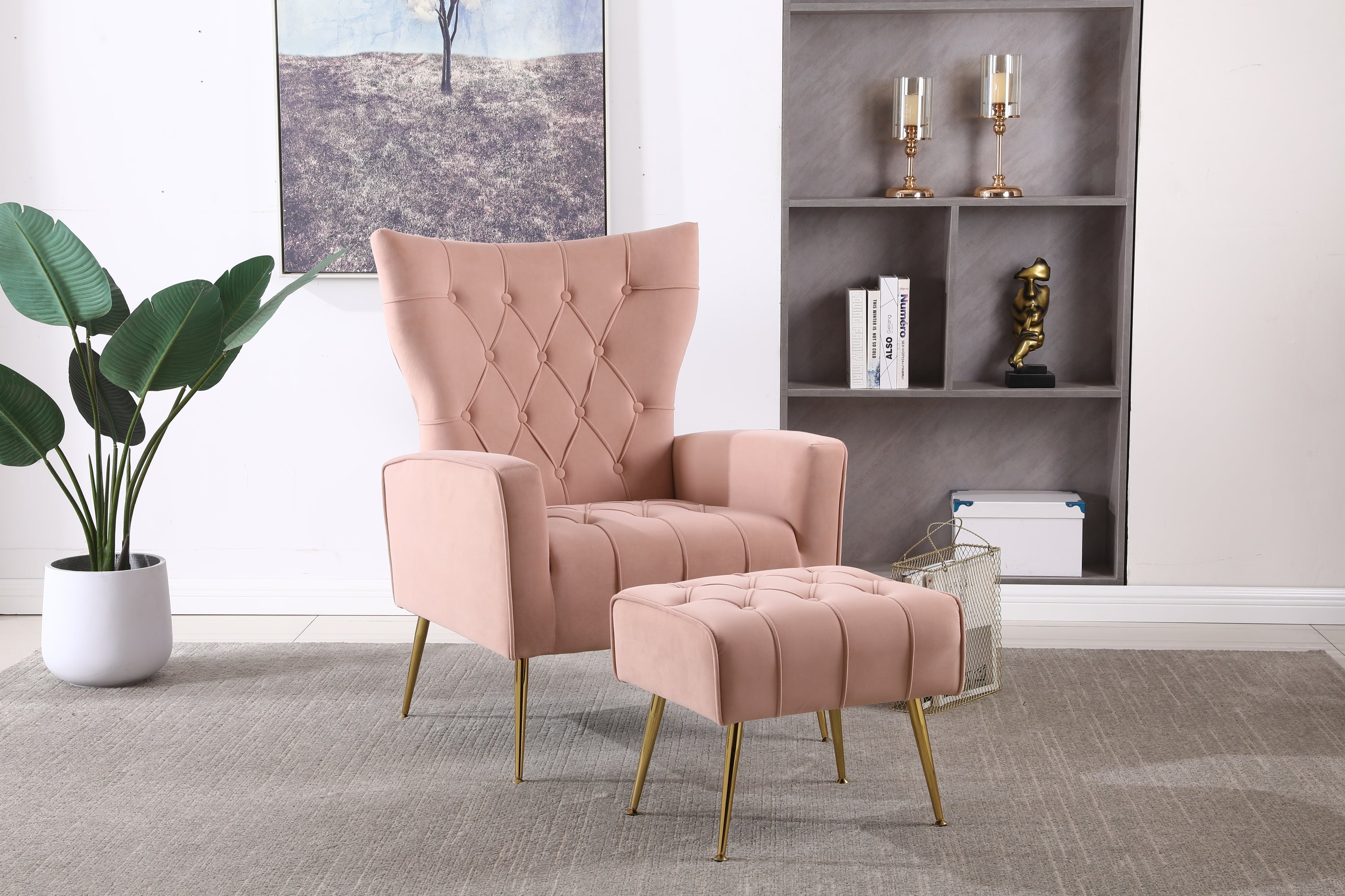 Pink Modern Accent Chair & Ottoman