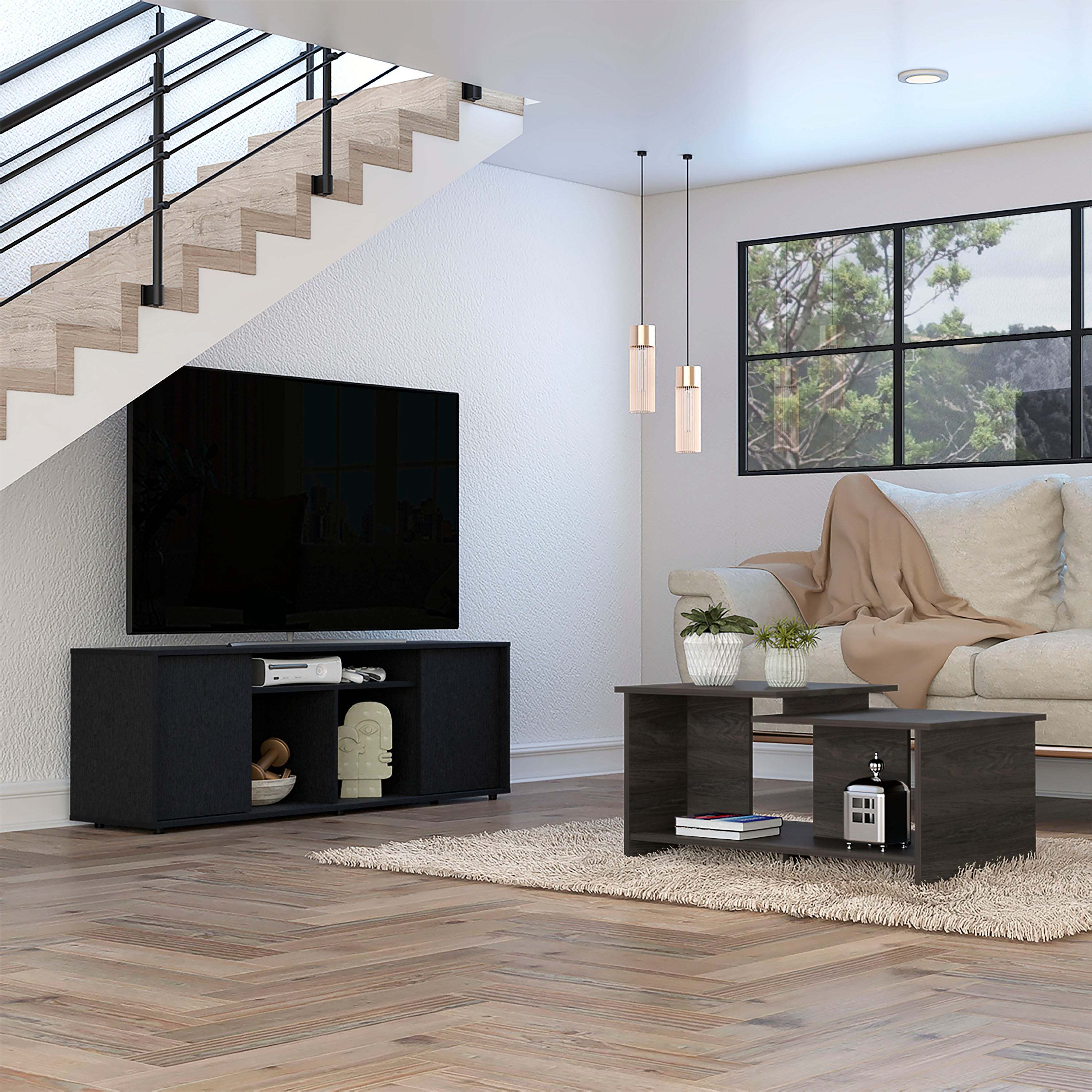 Danville Living Room Set w/ TV Stand & Coffee Table - Black