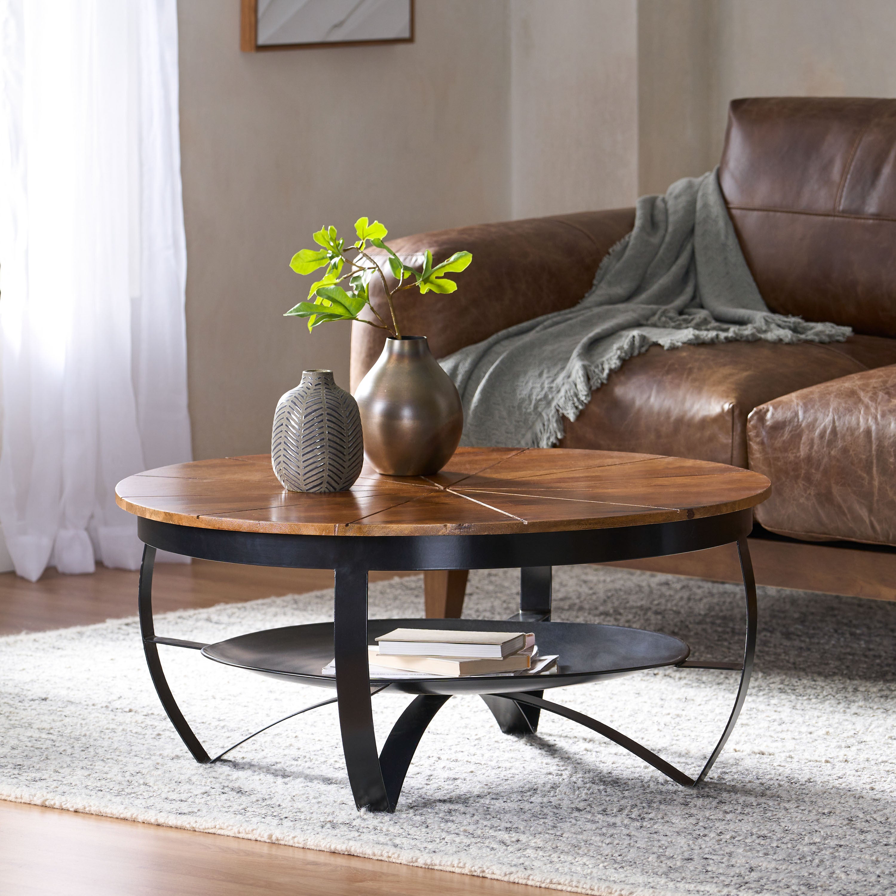 Boho Mango Wood & Iron Coffee Table | Handcrafted Rustic Living Room Centerpiece