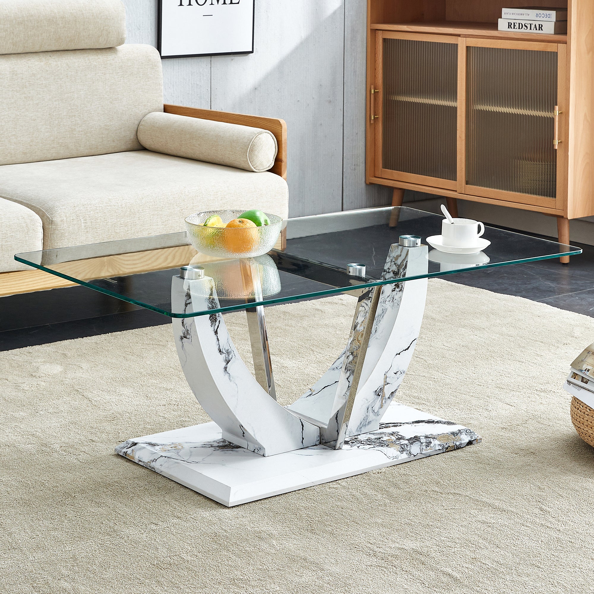 Modern Glass Coffee Table | Marble Legs | CT-907