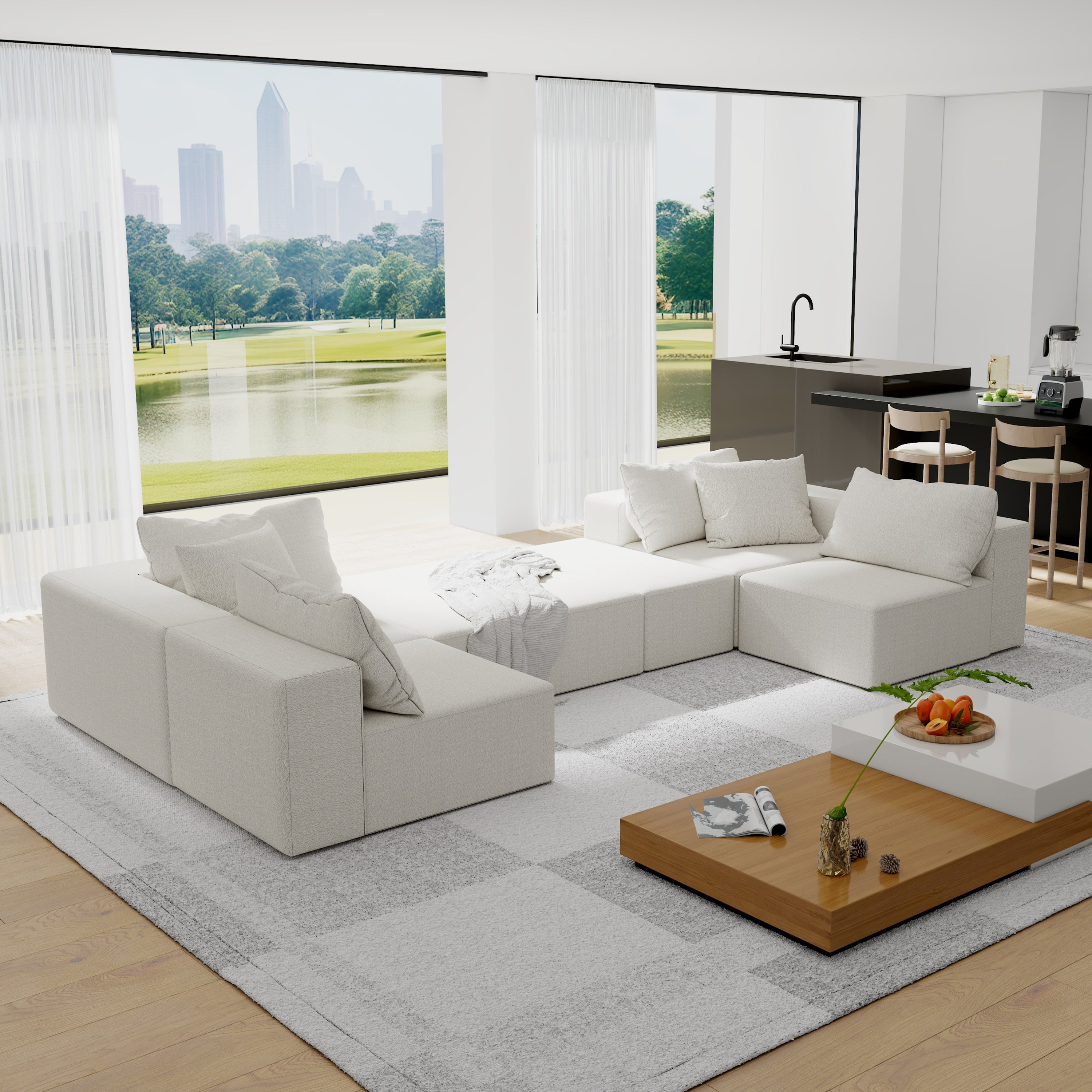 Modern Upholstered Sectional Sofa, 132" L-Shaped Couch