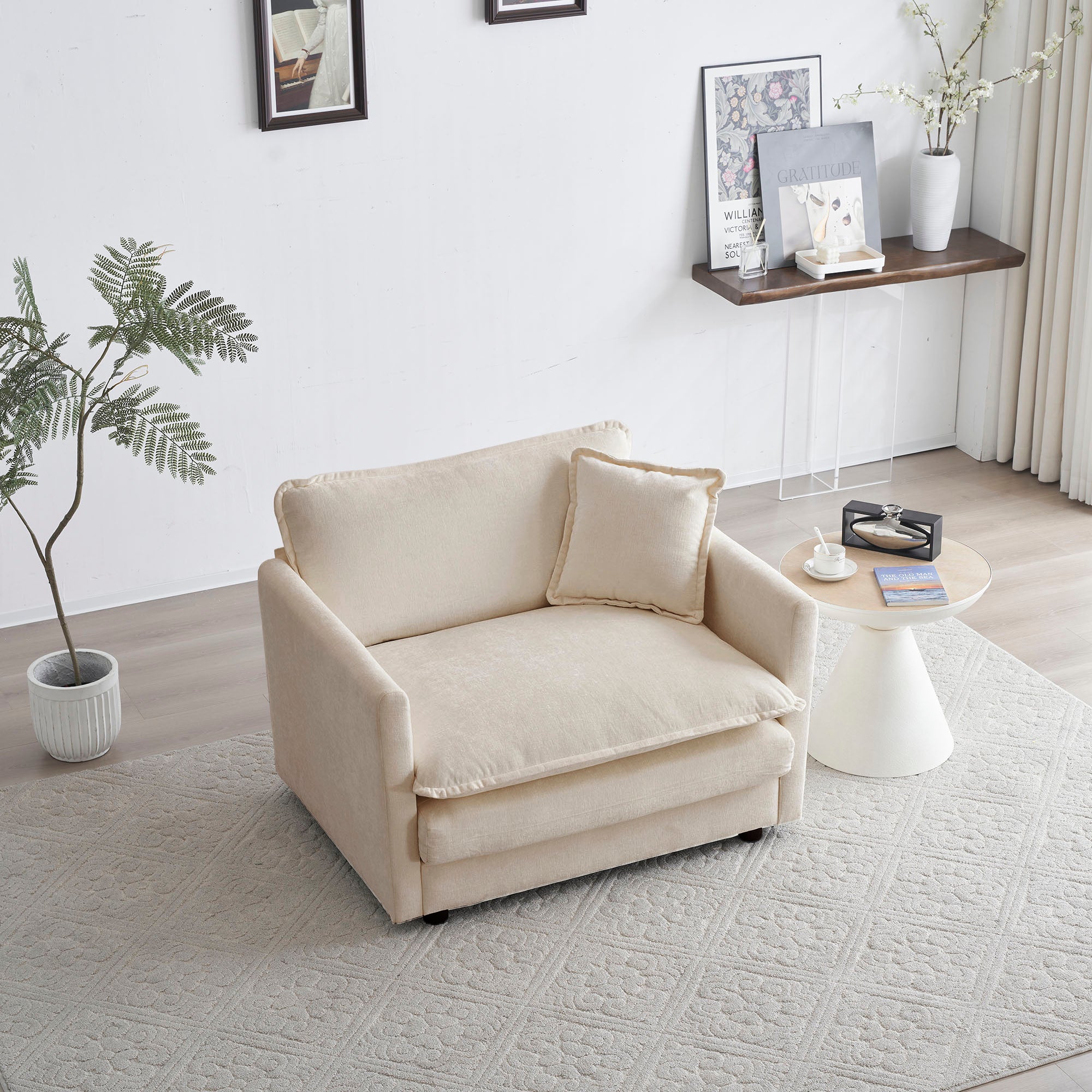Beige Chenille Armchair: Comfy Single Sofa