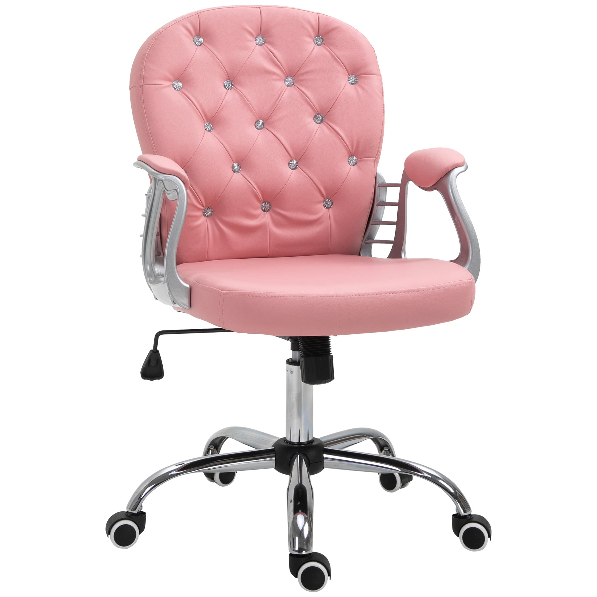 Pink PU Leather Office Chair, Tufted Desk Chair, Adjustable Height