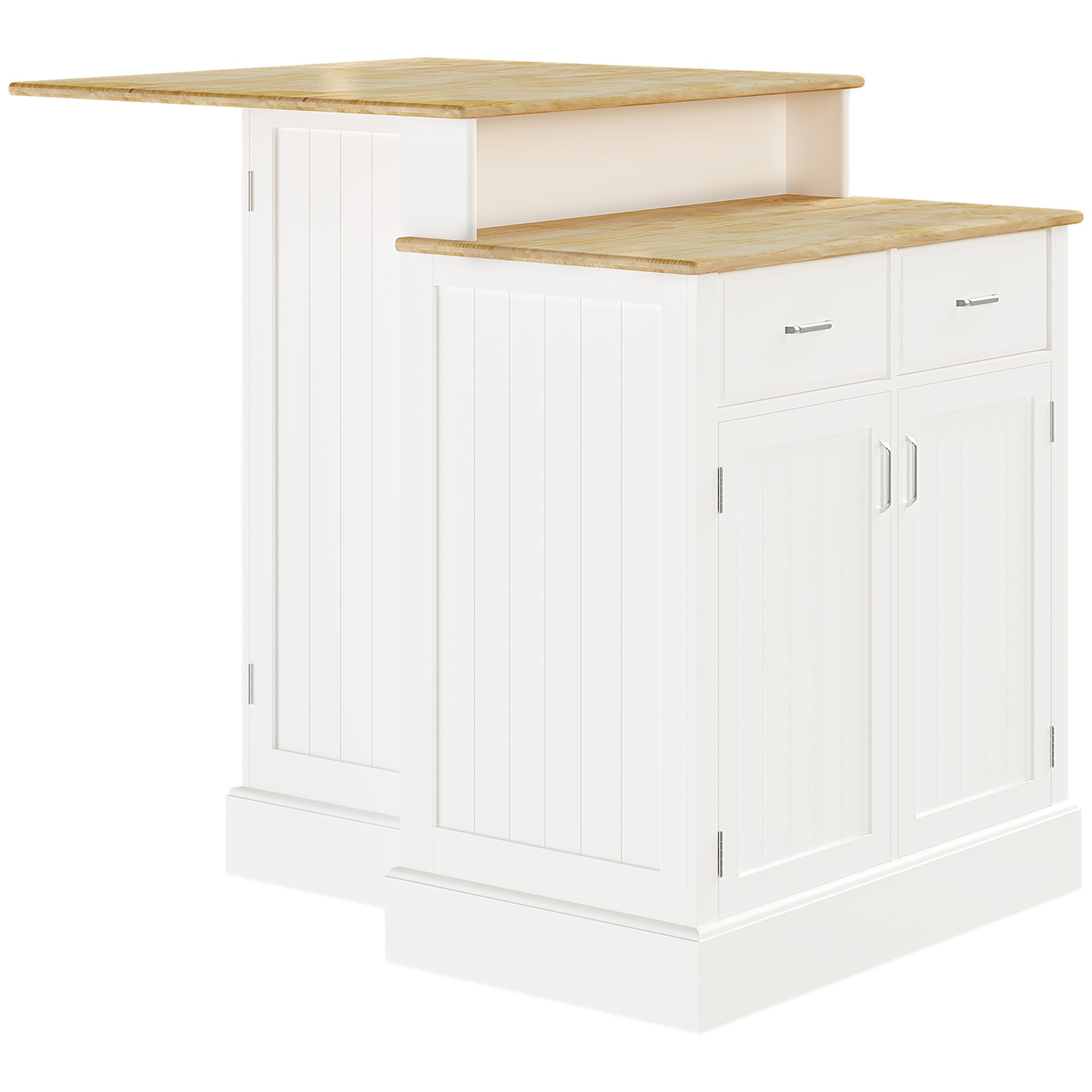White Kitchen Island w/ Storage & Rubberwood Top