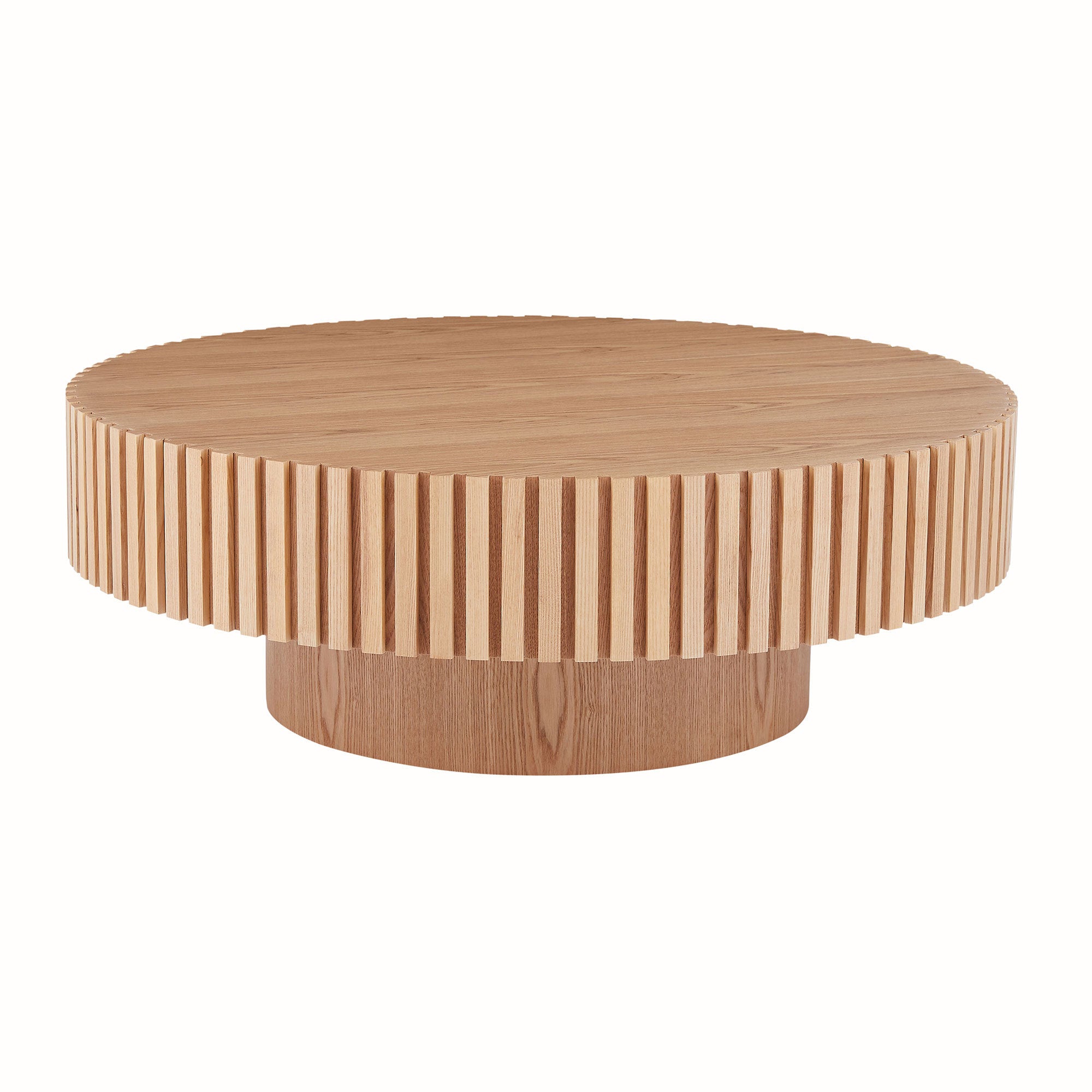 Round Wood Coffee Table: 35.43" Modern Ash