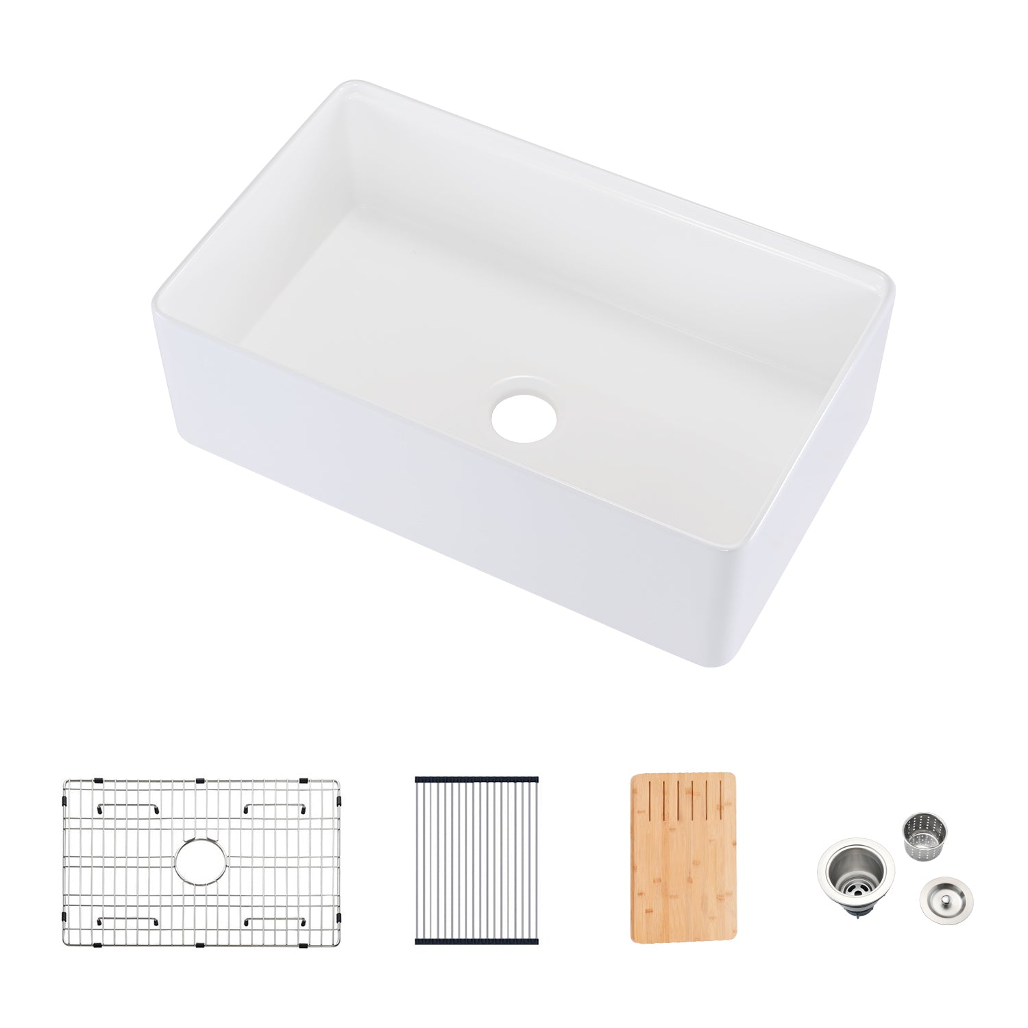 Farmhouse Fireclay Kitchen Sink: 33x20" w/ Accs