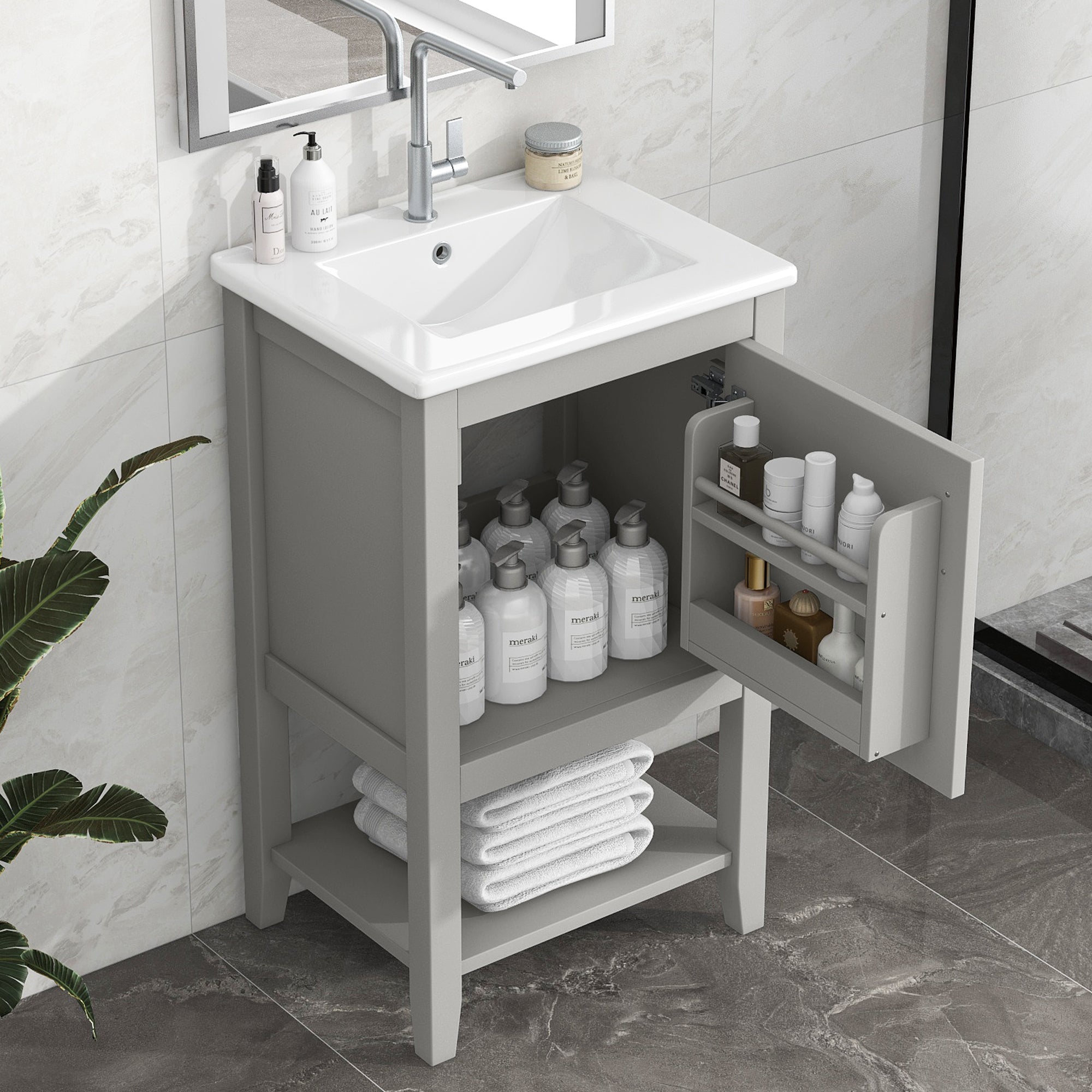 Grey 20" Bathroom Vanity with Sink & Storage