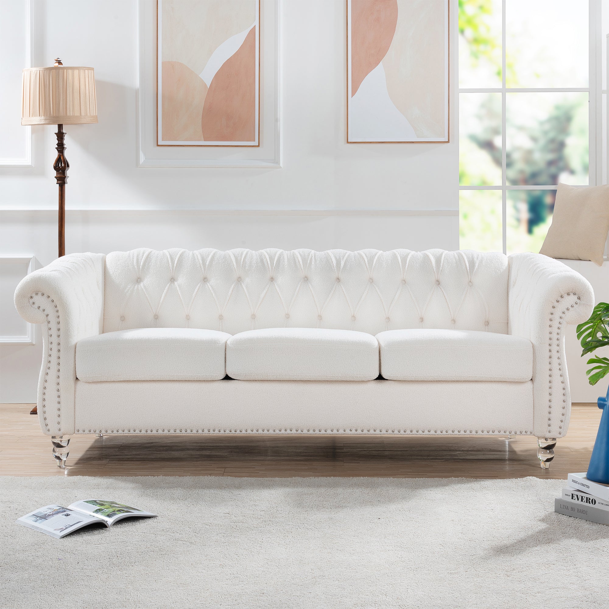 Rolled Arm Chesterfield Sofa: 84.65" 3-Seater