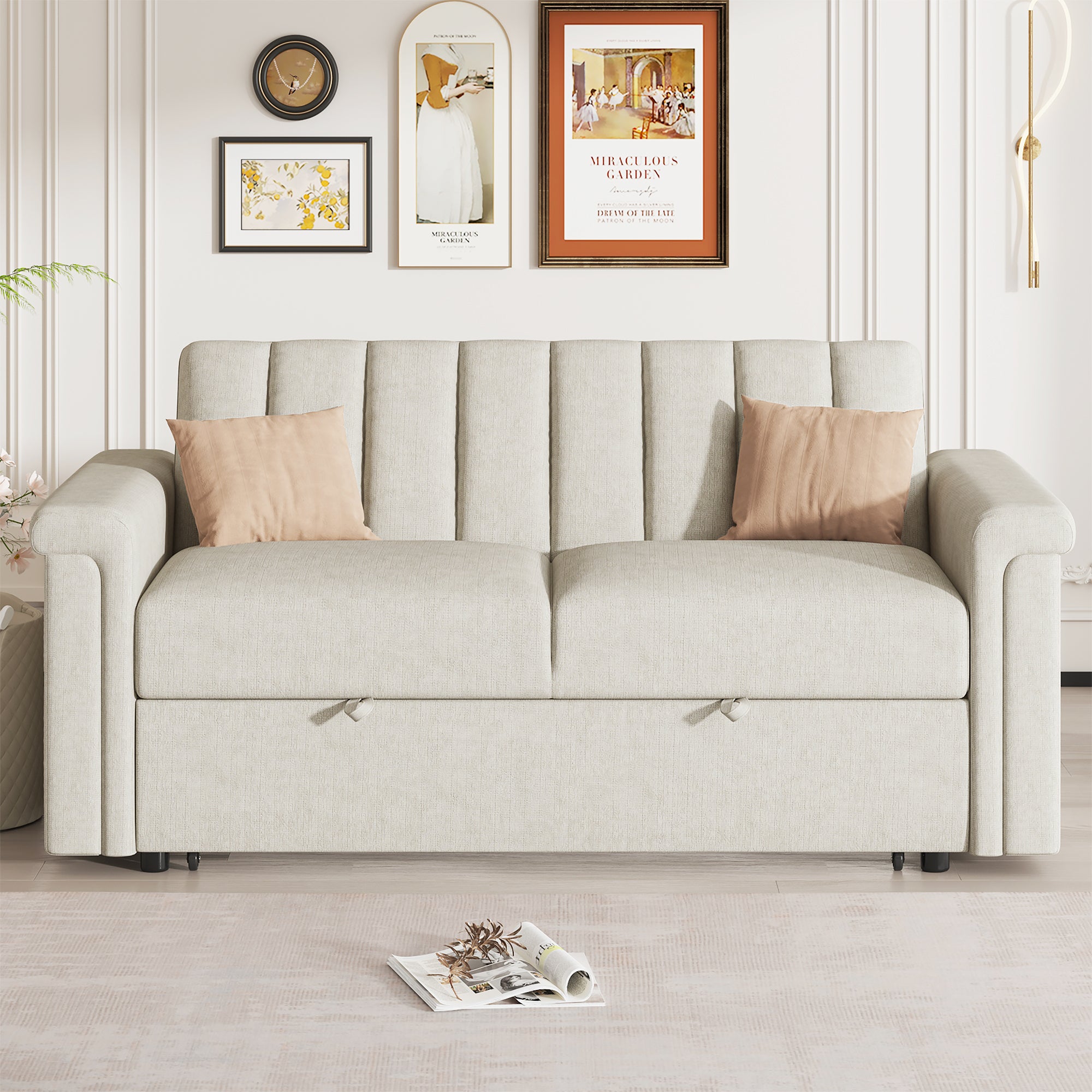 U-Style Convertible Sofa Bed for Two