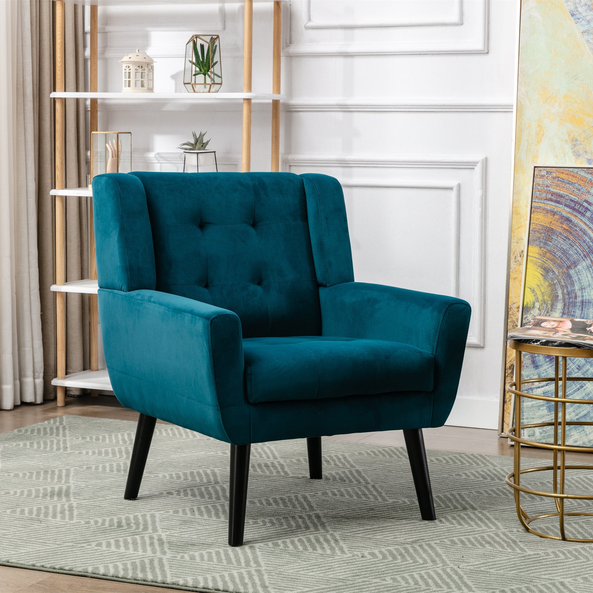 Modern Velvet Accent Chair: Black Legs, Ergonomic