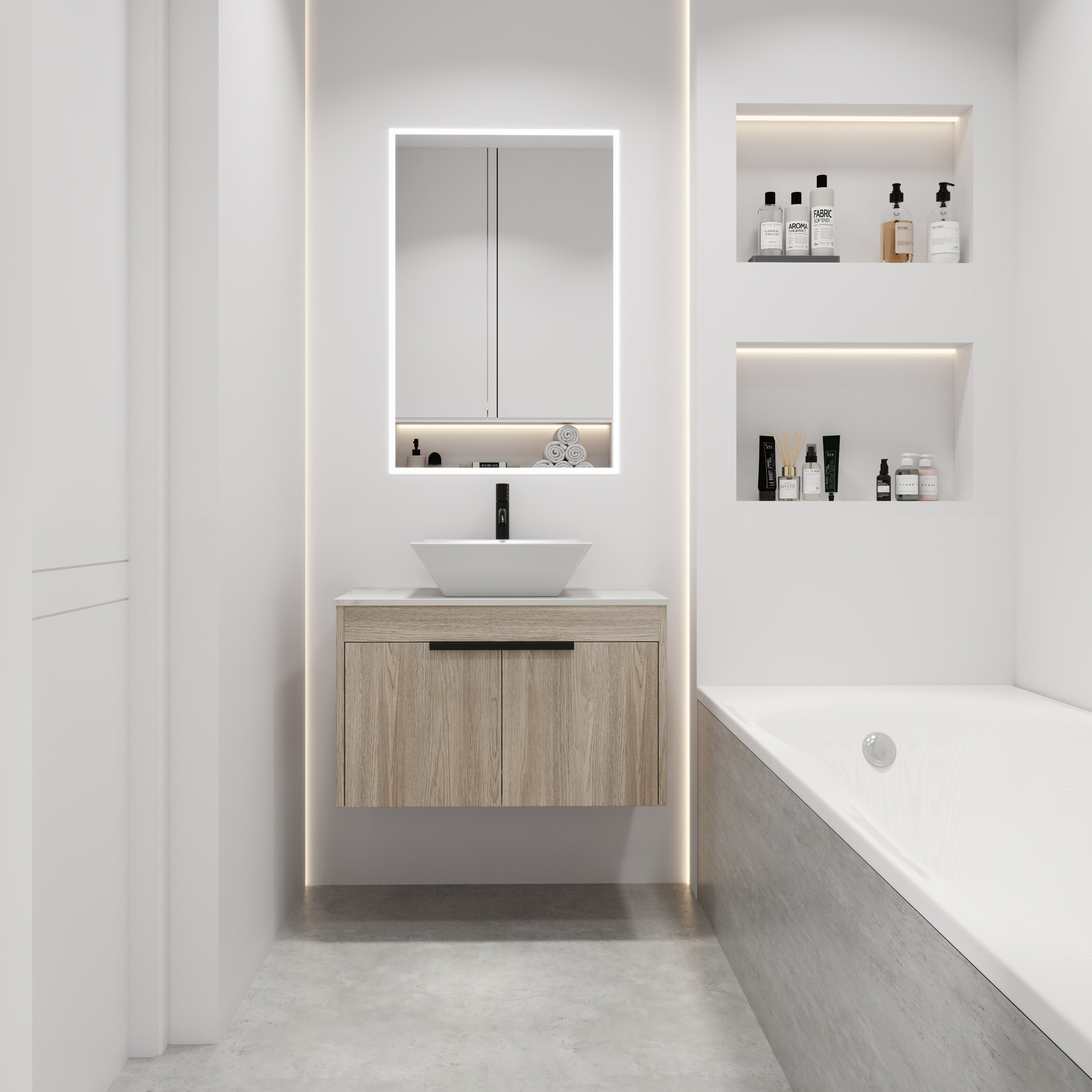 Modern Floating Bathroom Vanity Set with Ceramic Basin