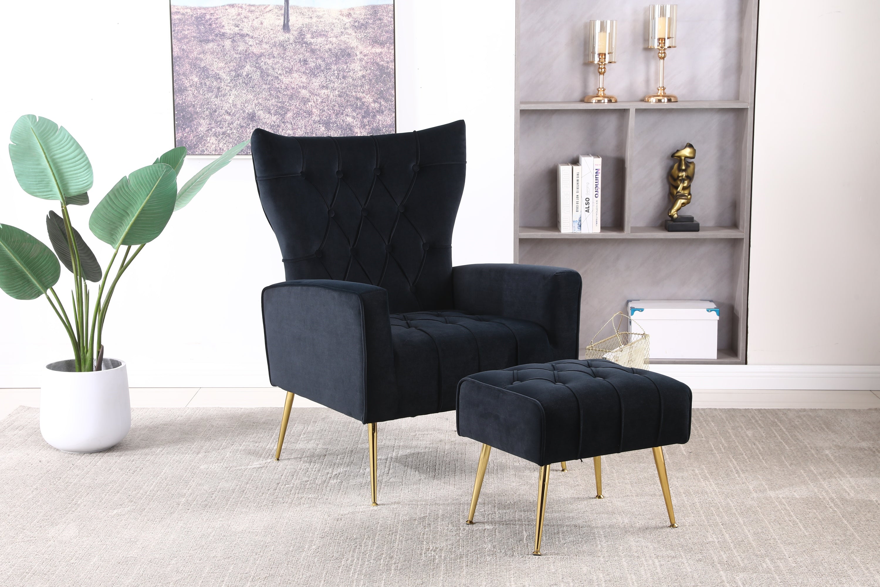 Modern Black Accent Chair & Ottoman